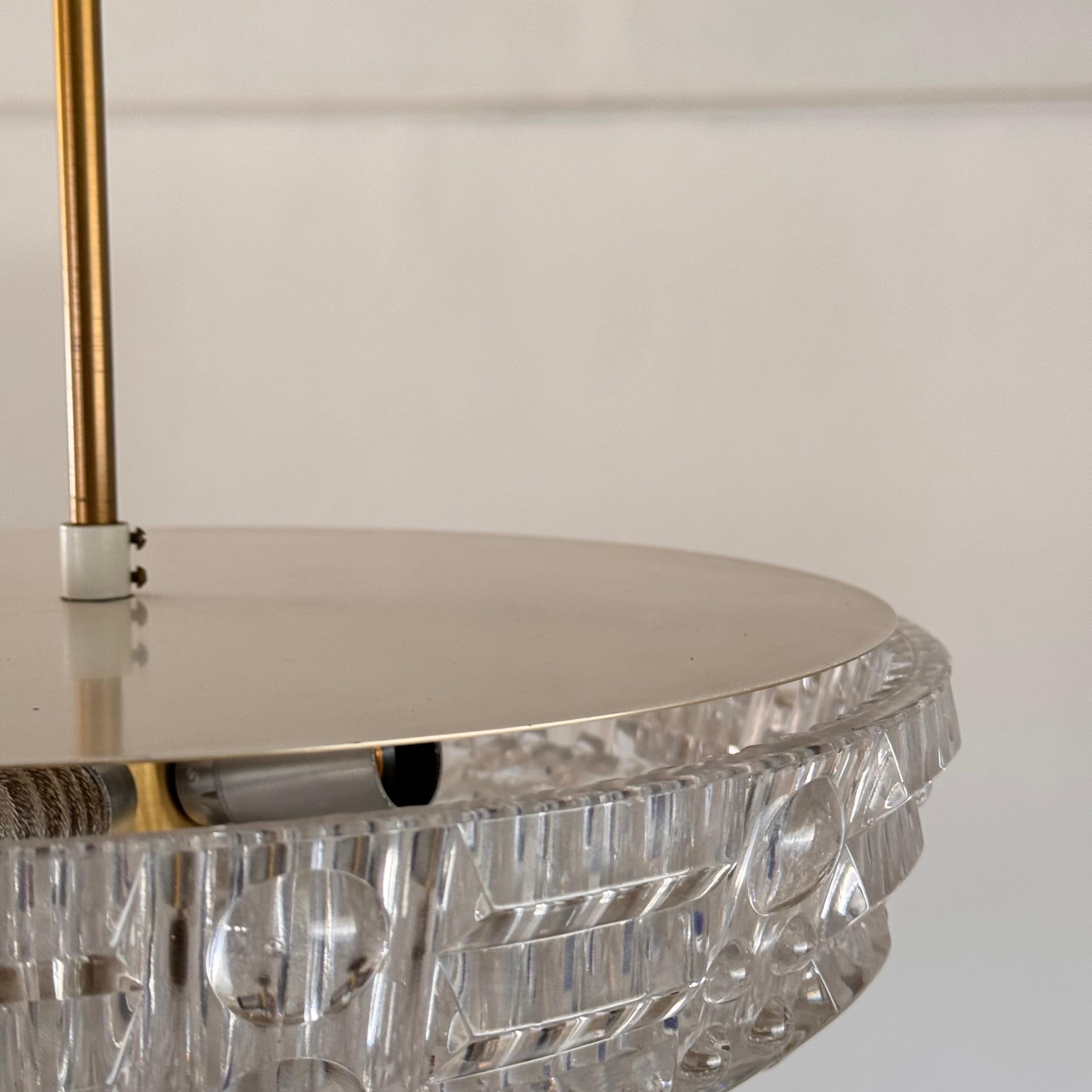 Lampade da soffitto in ottone e cristallo Orrefors di Carl Fagerlund, Svezia, anni '60 in vendita 1