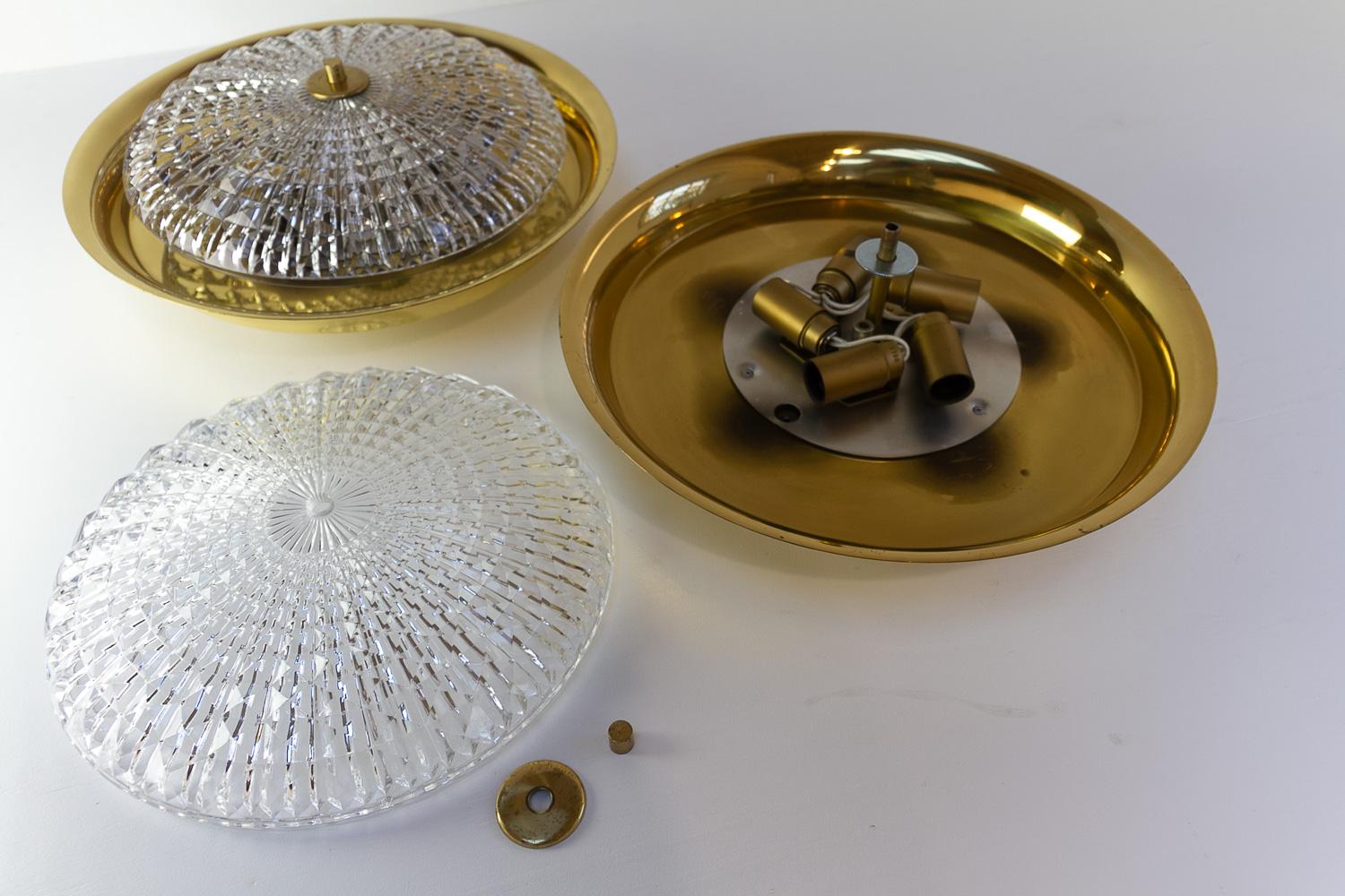 Orrefors Brass Wall or Ceiling Lamps by Fagerlund for Lyfa, 1960s. Set of 2. For Sale 3