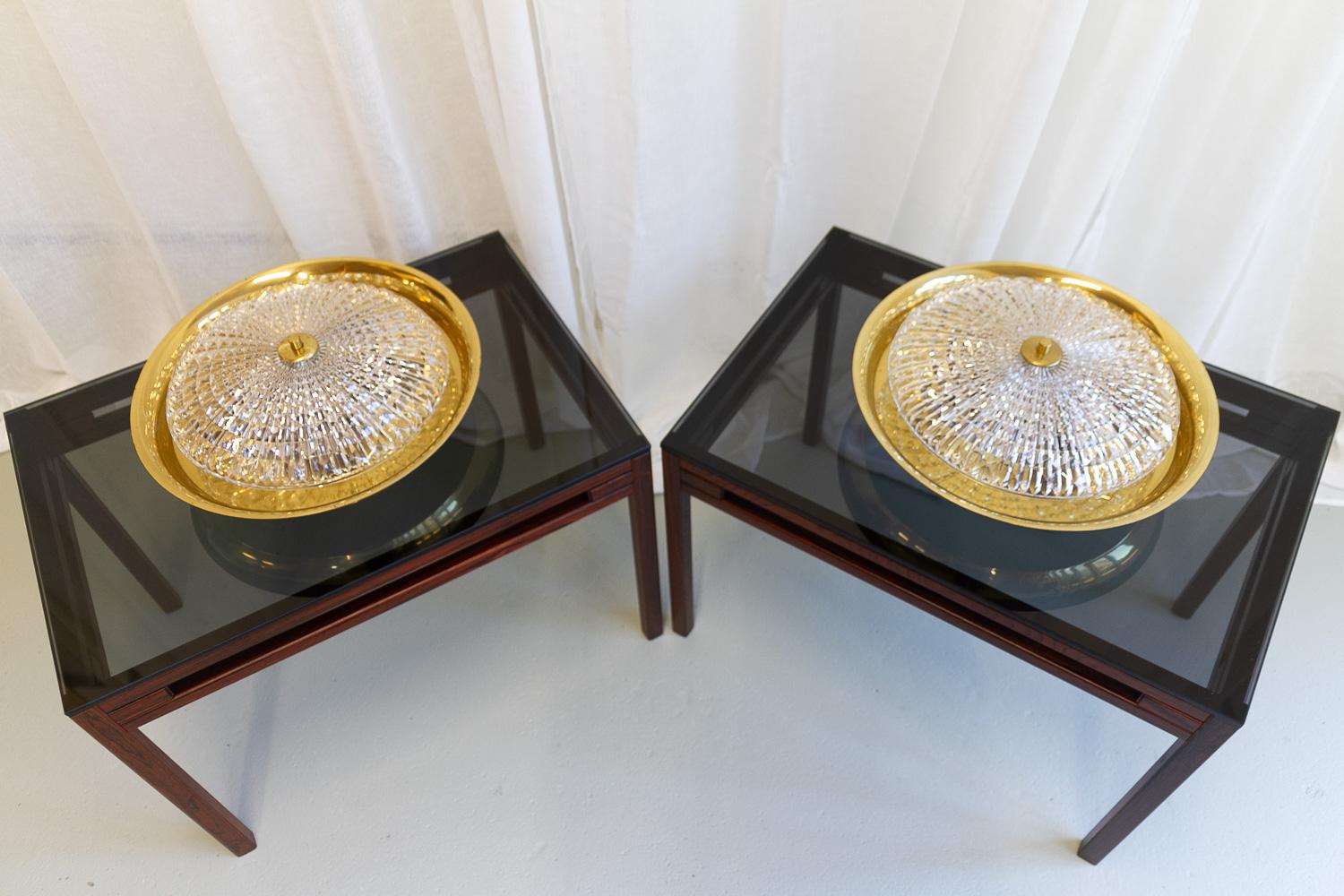 Orrefors Brass Wall or Ceiling Lamps by Fagerlund for Lyfa, 1960s. Set of 2. For Sale 6