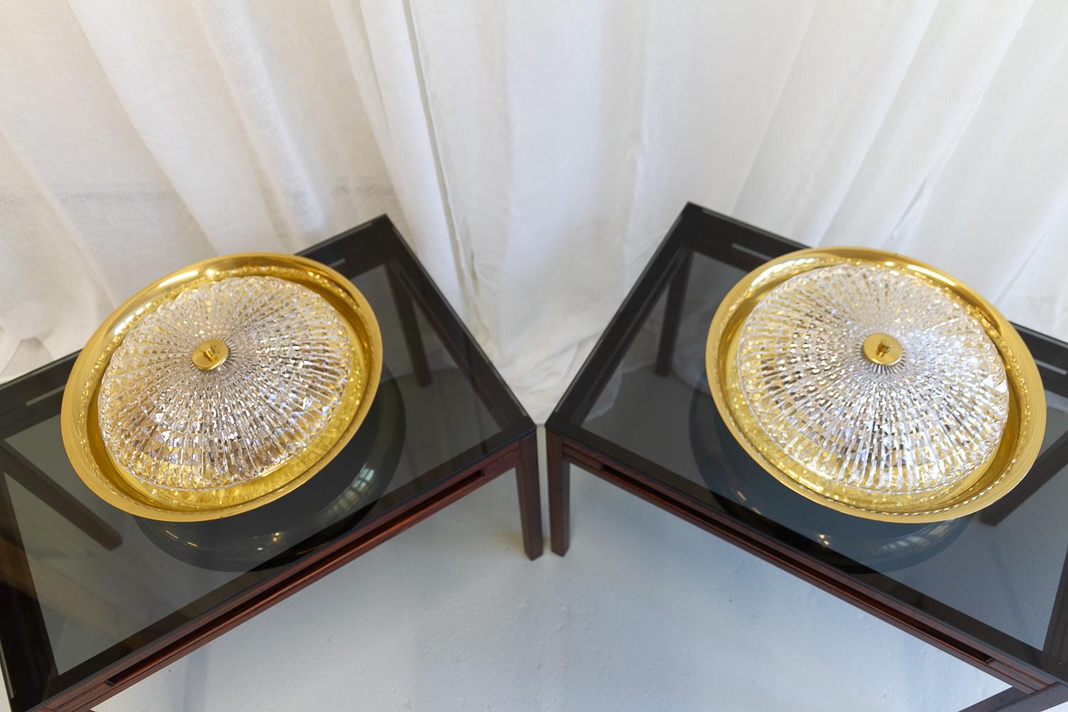 Orrefors Brass Wall or Ceiling Lamps by Fagerlund for Lyfa, 1960s. Set of 2. For Sale 7