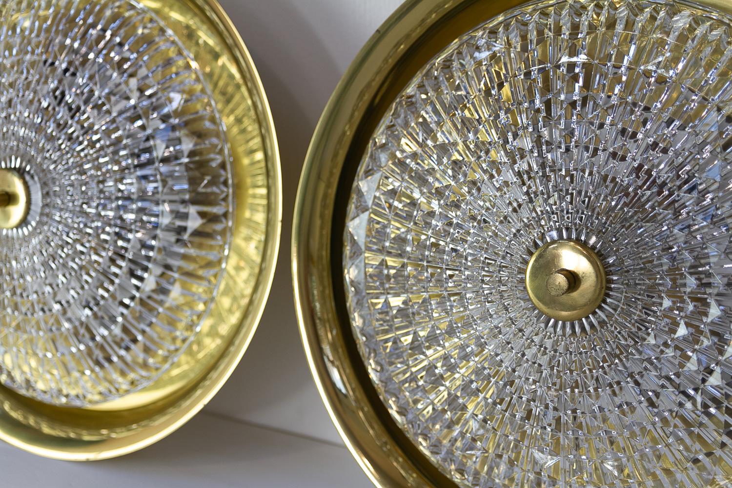 Orrefors Brass Wall or Ceiling Lamps by Fagerlund for Lyfa, 1960s. Set of 2. For Sale 1
