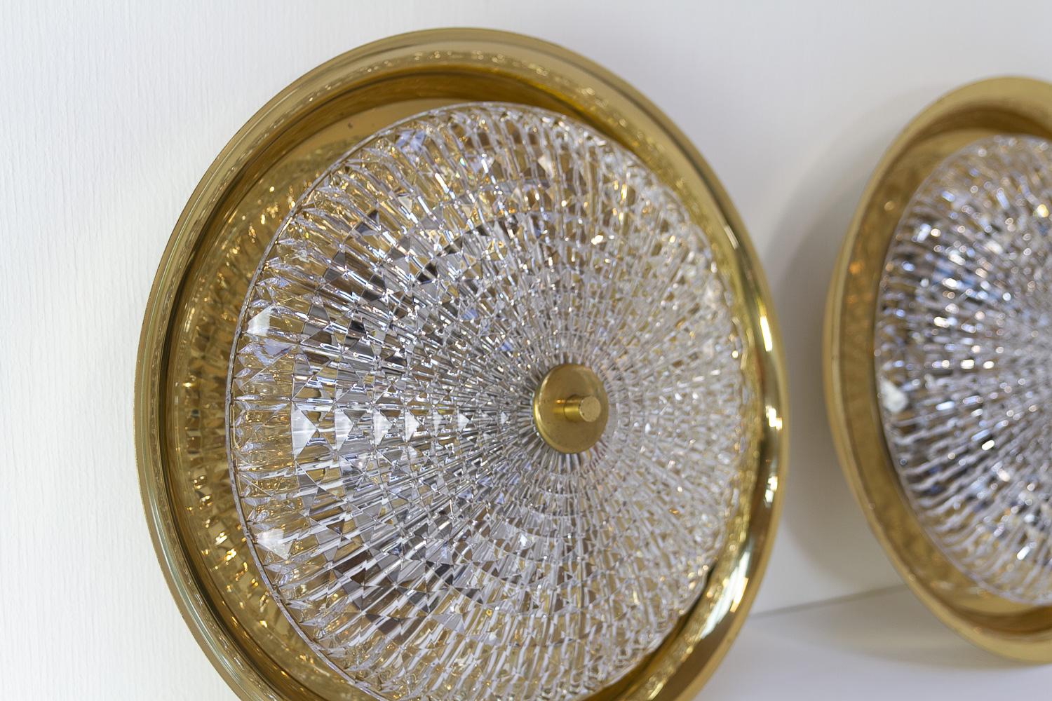 Orrefors Brass Wall or Ceiling Lamps by Fagerlund for Lyfa, 1960s. Set of 2. For Sale 2