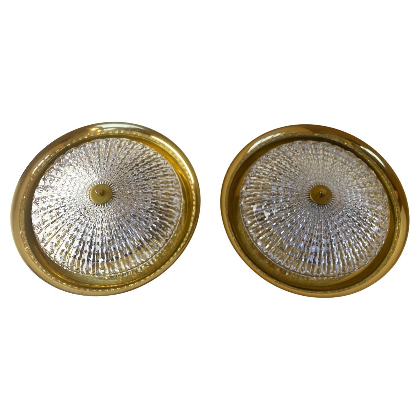 Orrefors Brass Wall or Ceiling Lamps by Fagerlund for Lyfa, 1960s. Set of 2. For Sale