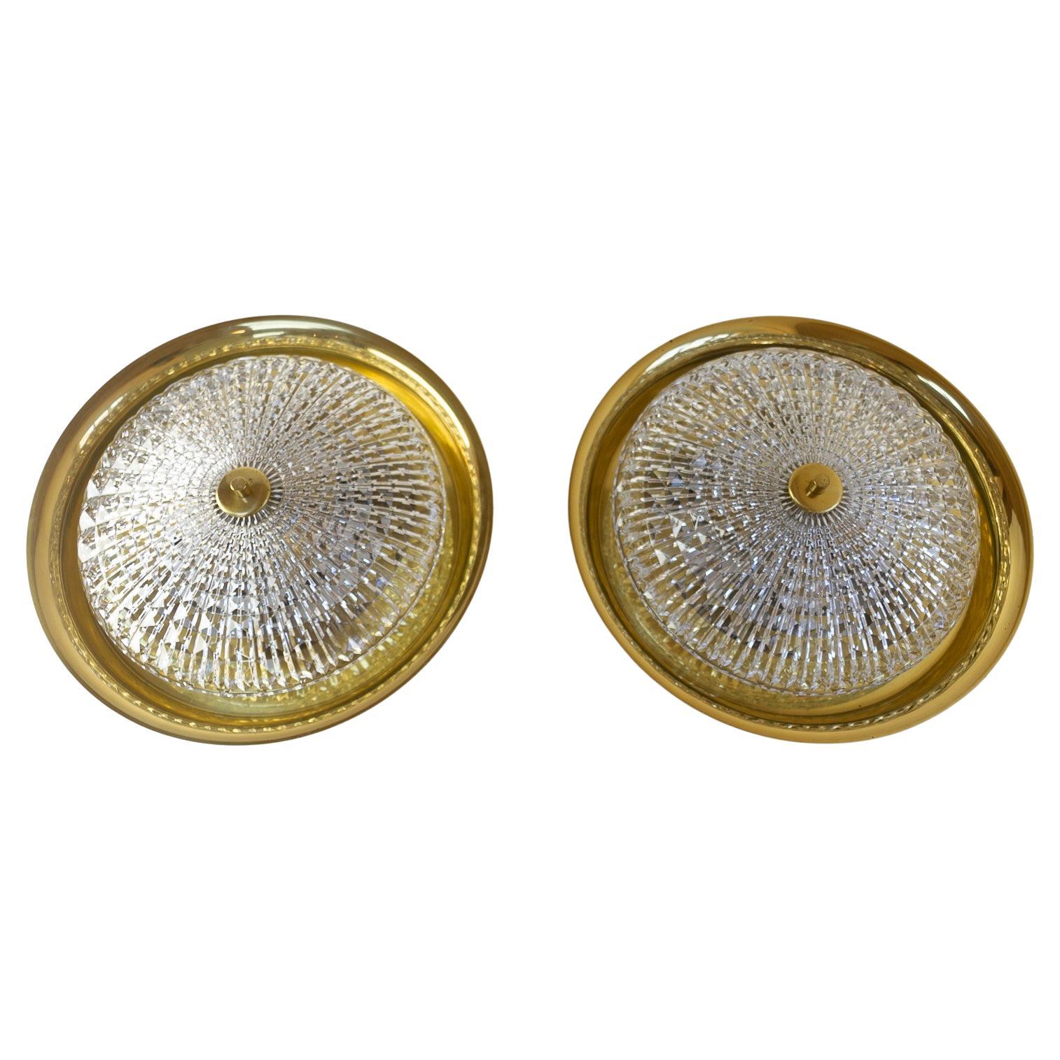 Orrefors Brass Wall or Ceiling Lamps by Fagerlund for Lyfa, 1960s. Set of 2. For Sale
