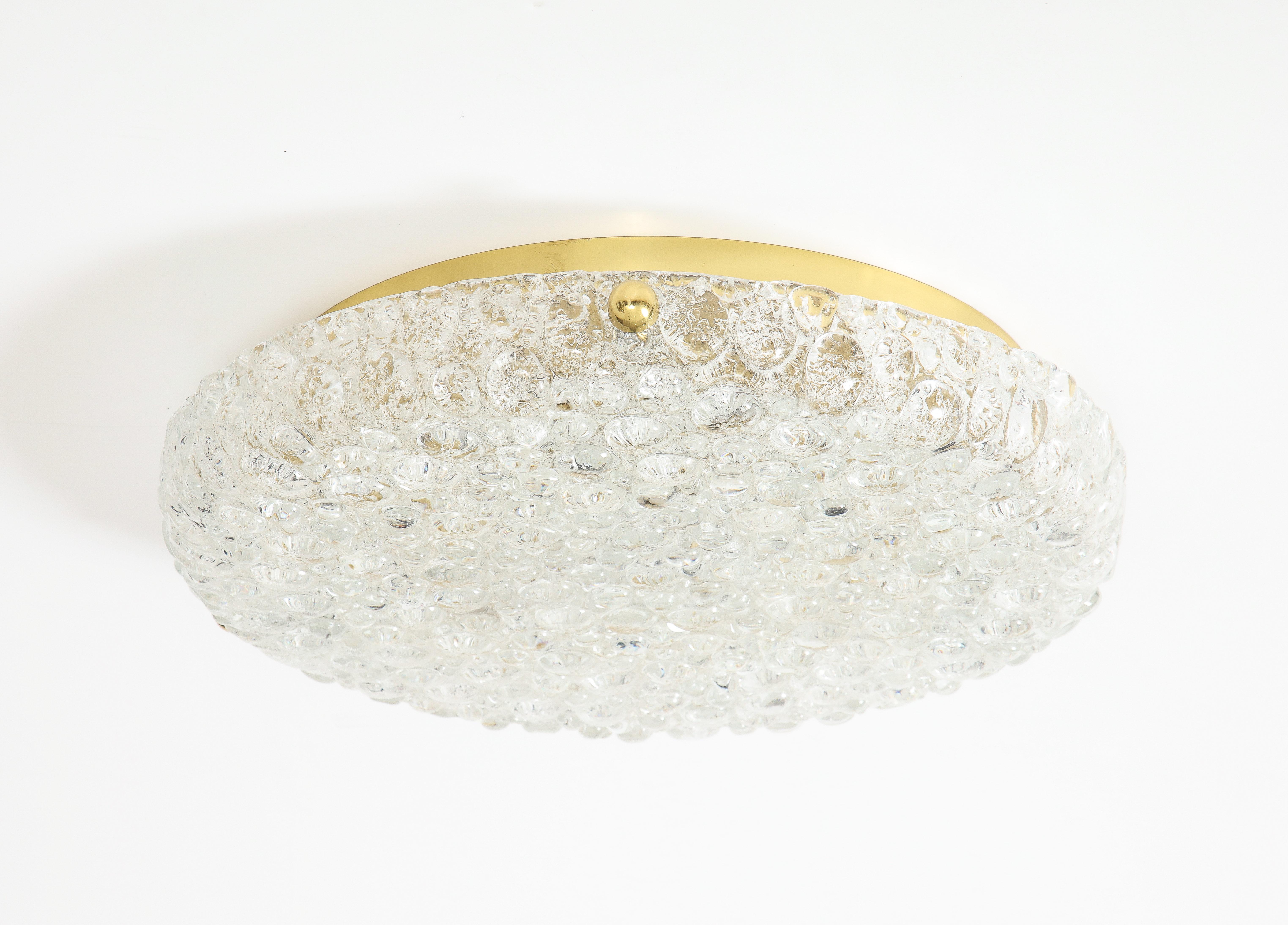 Scandinavian Modern Orrefors Bubble Textured Crystal Flushmount For Sale