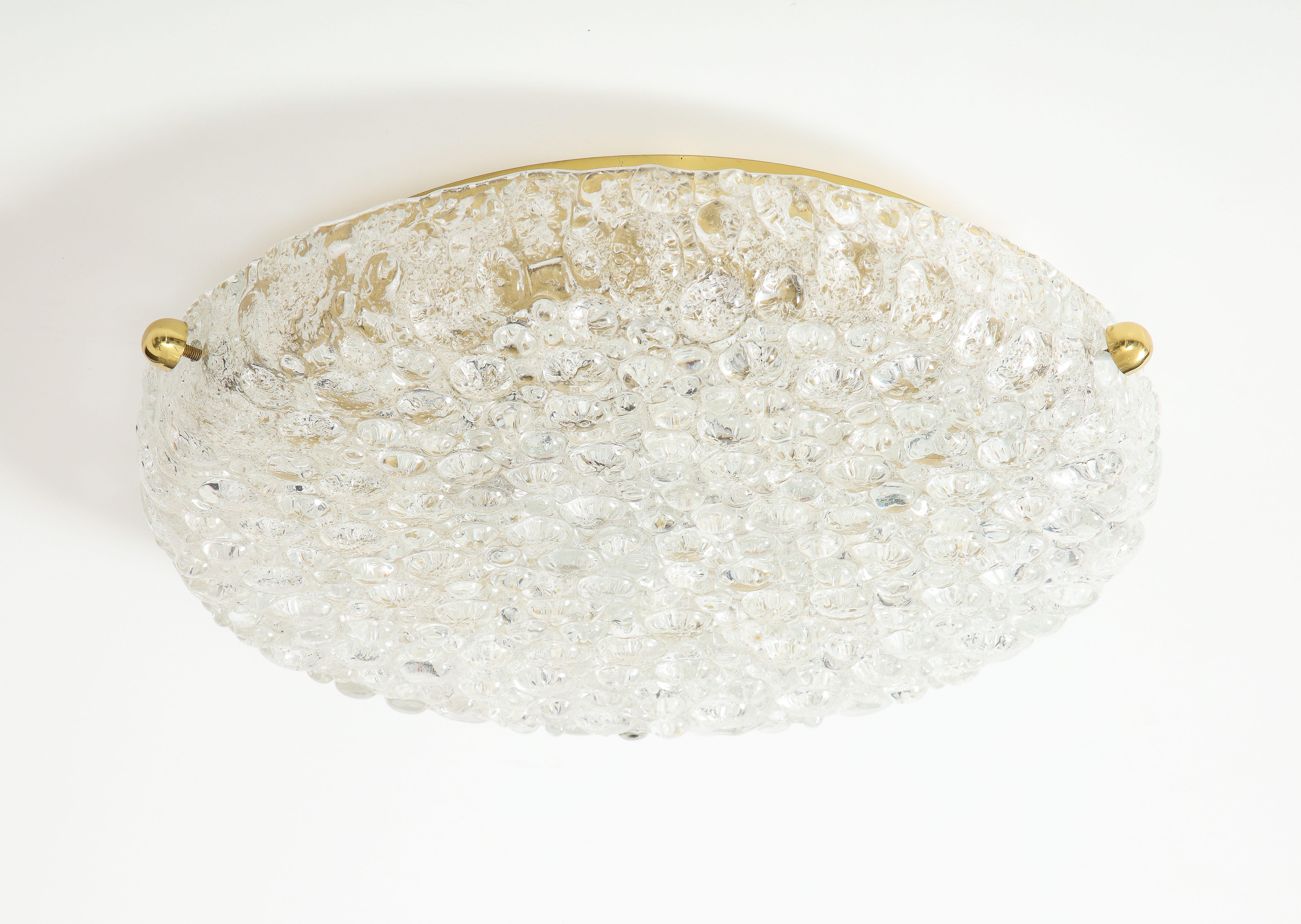 Swedish Orrefors Bubble Textured Crystal Flushmount For Sale
