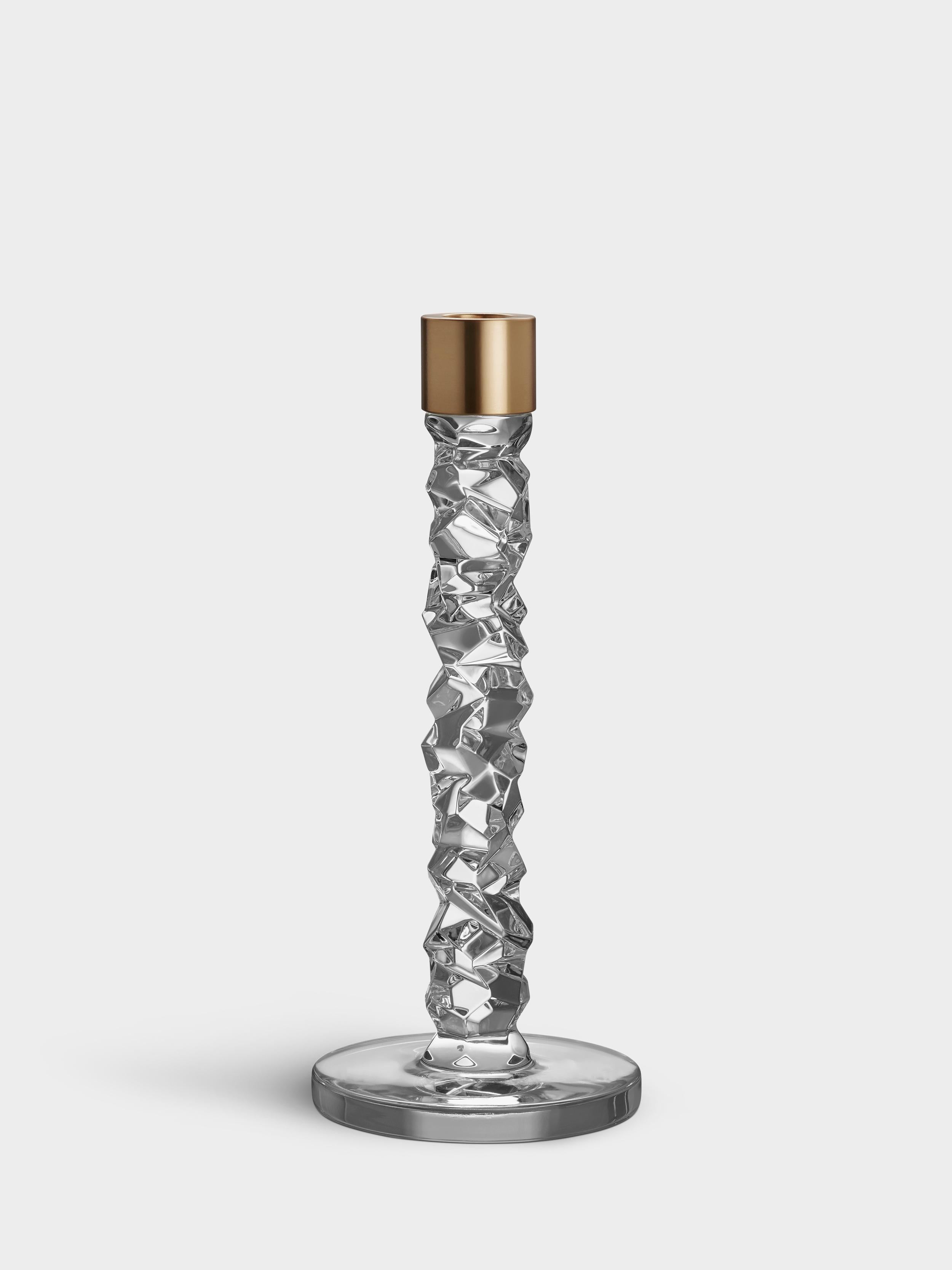 Slovenian Orrefors Carat Brass Candlestick Medium 2-Pack For Sale