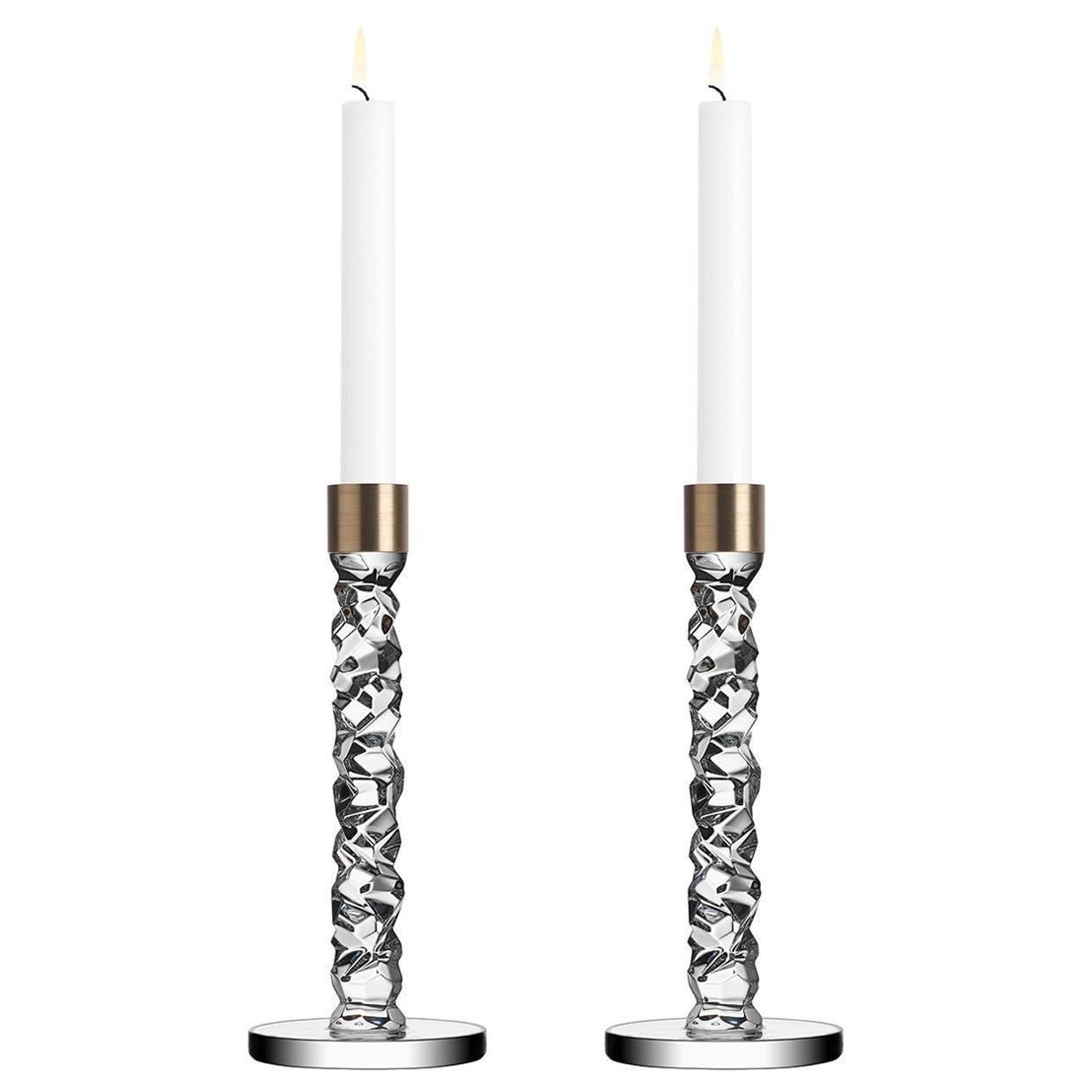 Paquete mediano de 2 candelabros de latón de quilates Orrefors en venta