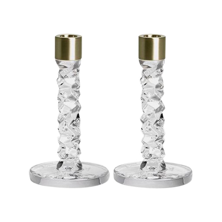 Paquete de 2 candelabros pequeños de latón de quilates Orrefors