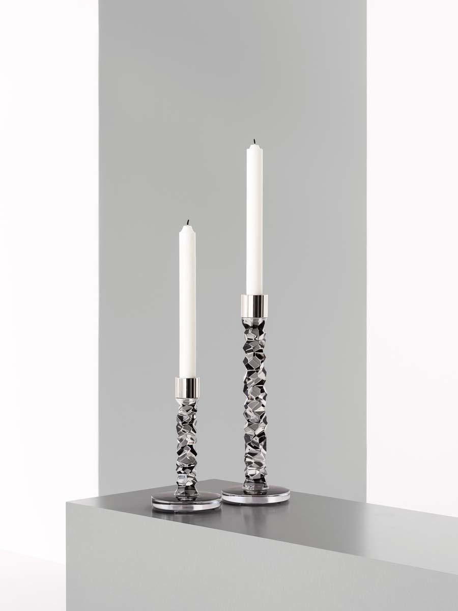 Slovenian Orrefors Carat Graphite Candlestick Large For Sale