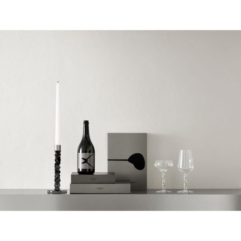 Slovenian Orrefors Carat Graphite Candlestick Medium 2-Pack For Sale