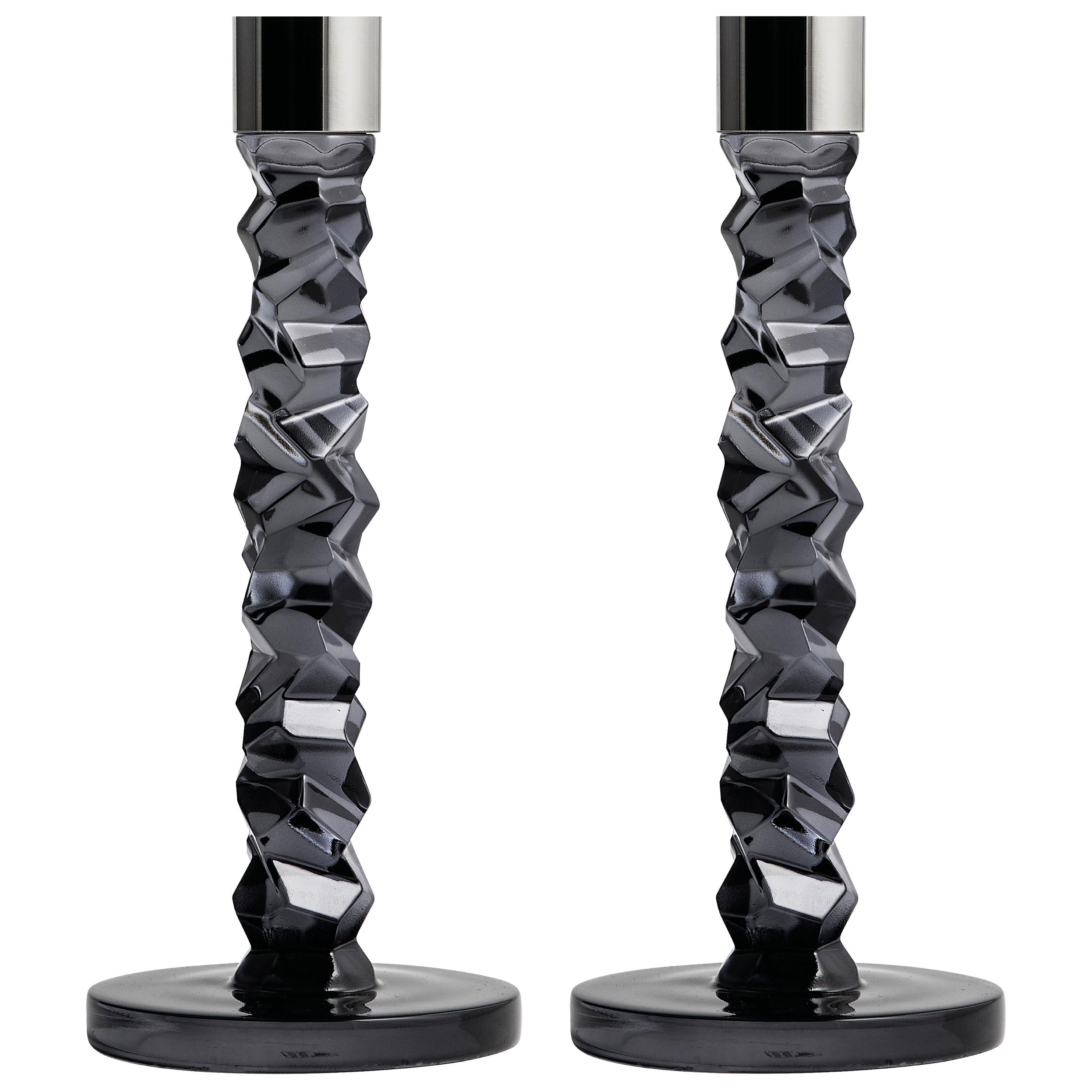 Paquete de 2 candeleros Orrefors Carat Grafito Mediano en venta