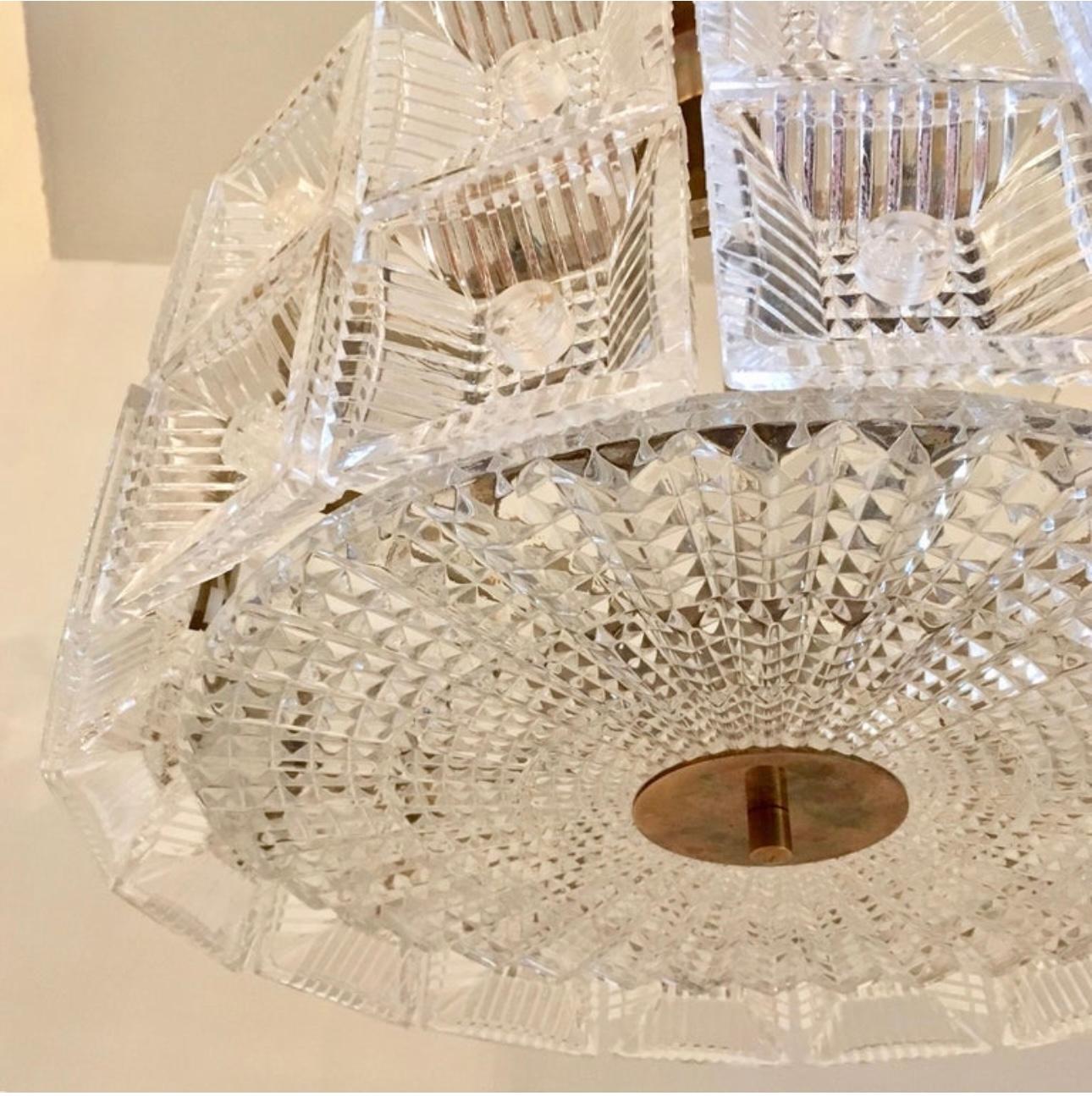 Orrefors Carl Fagerlund 1960s Crystal Flush Chandelier Pendant en vente 5