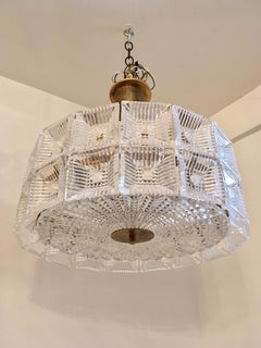 Orrefors Carl Fagerlund 1960s Crystal Flush Chandelier Pendant