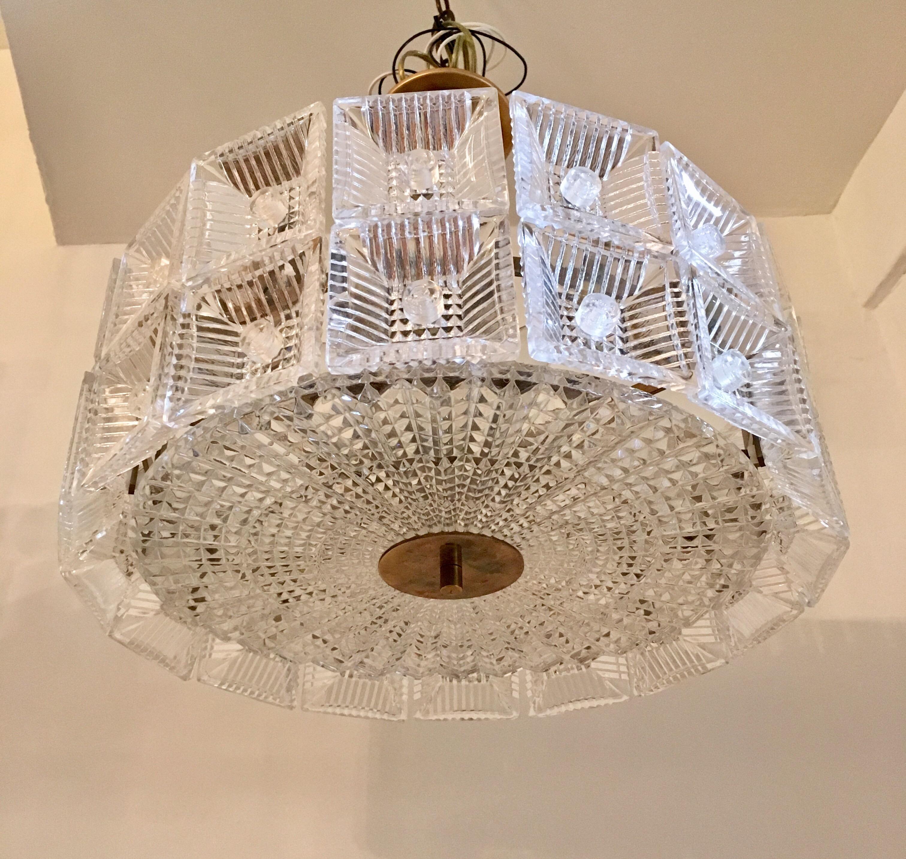 Mid-20th Century Orrefors Carl Fagerlund 1960s Crystal Flush Chandelier Pendant