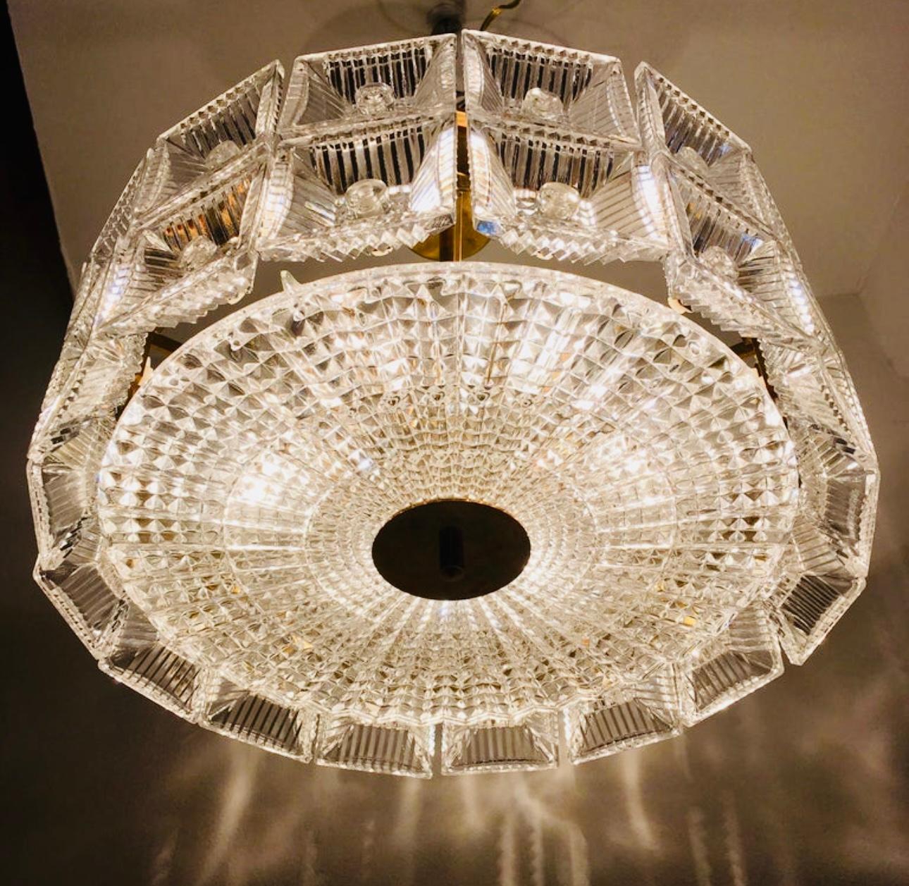 Laiton Orrefors Carl Fagerlund 1960s Crystal Flush Chandelier Pendant en vente