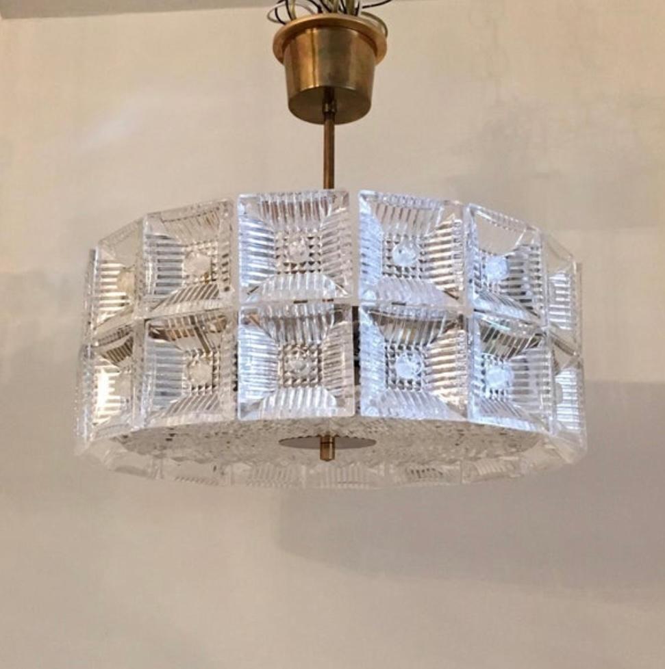 Orrefors Carl Fagerlund 1960s Crystal Flush Chandelier Pendant en vente 2