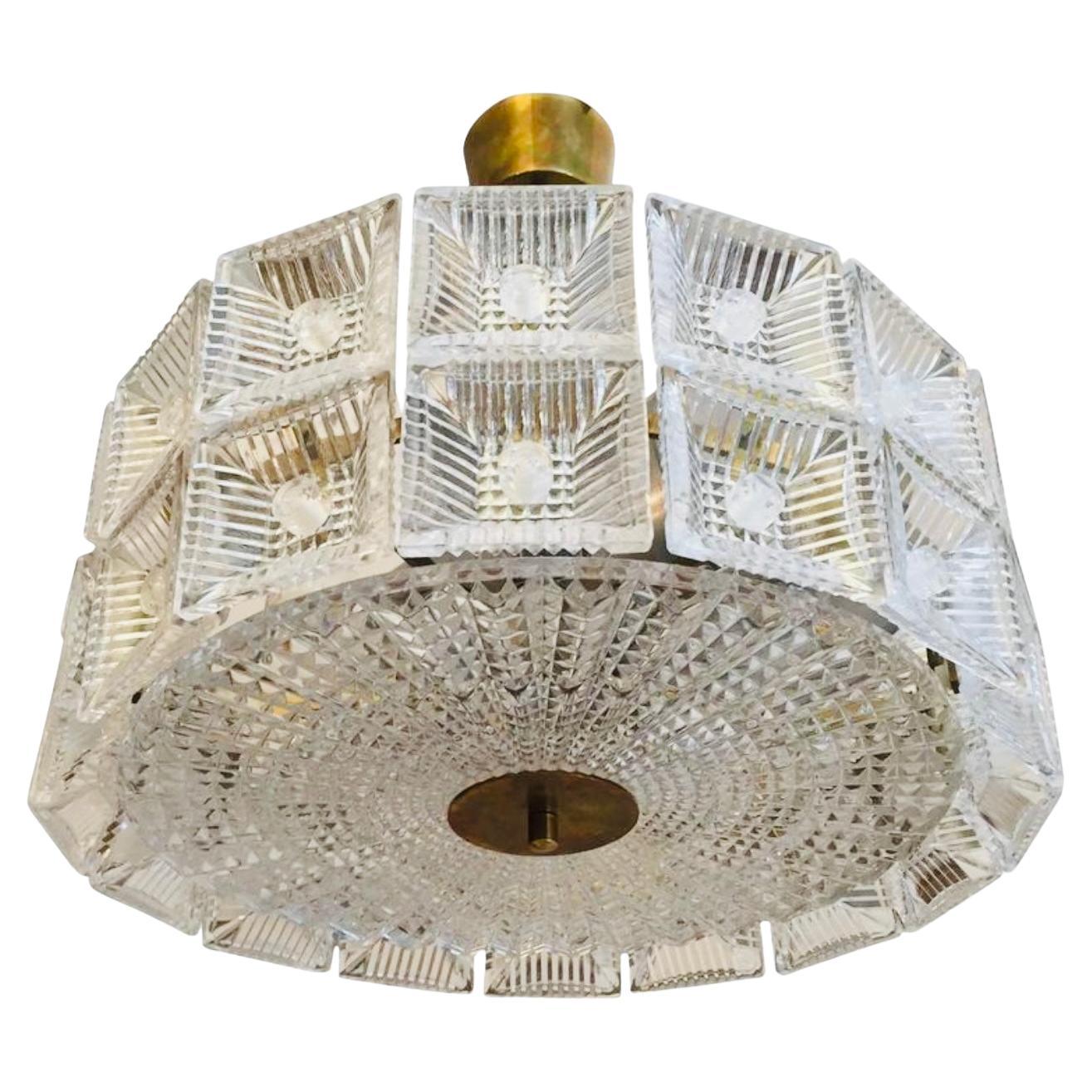 Orrefors Carl Fagerlund 1960s Crystal Flush Chandelier Pendant en vente