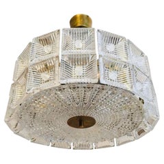 Orrefors Carl Fagerlund 1960s Crystal Flush Chandelier Pendant