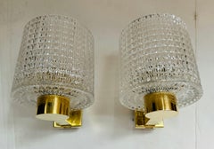 Orrefors Carl Fagerlund Swedish Crystal 1950s Mid Century Wall Lamps