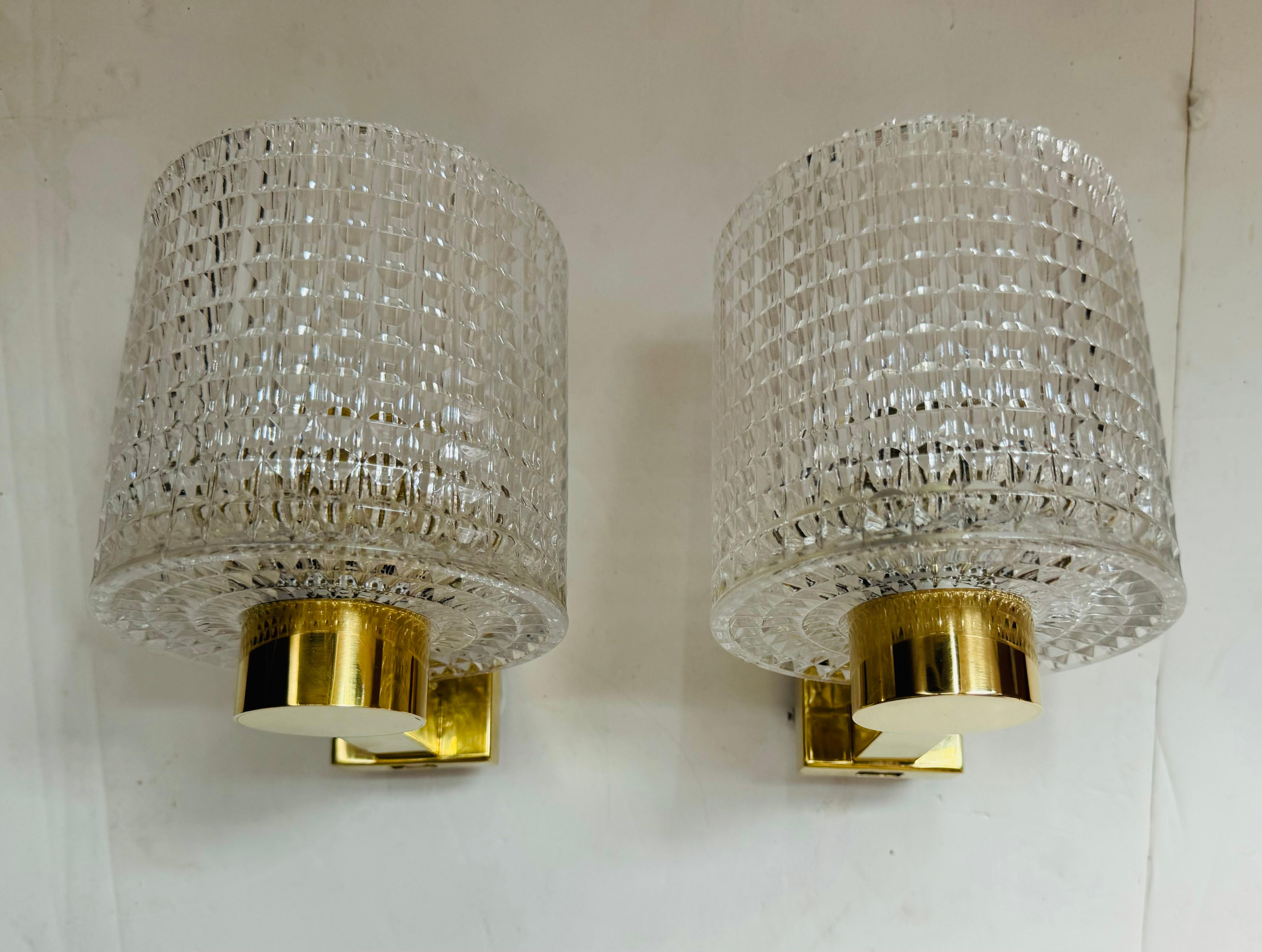 Mid-Century moderno Orrefors Carl Fagerlund, lampada da parete in cristallo svedese del 1950, metà del secolo scorso in vendita