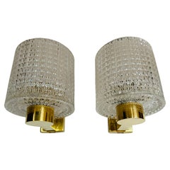 Orrefors Carl Fagerlund Swedish Crystal 1950s Mid Century Wall Lamps