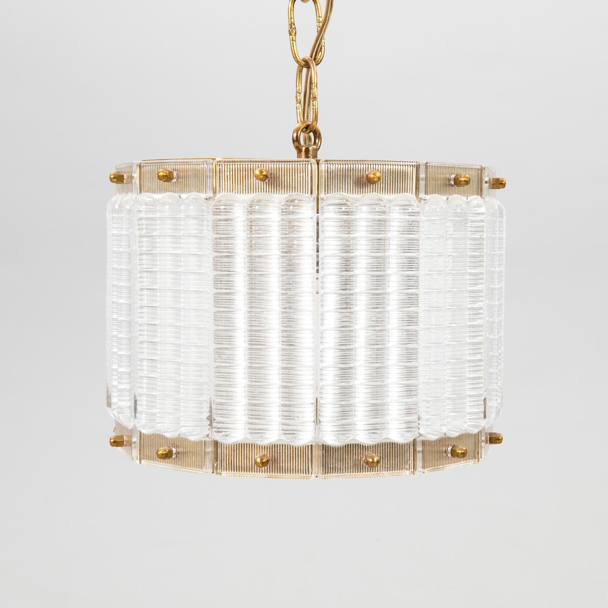 Svedese Lampada da soffitto Orrefors Ottone e vetro Svezia 1960 in vendita