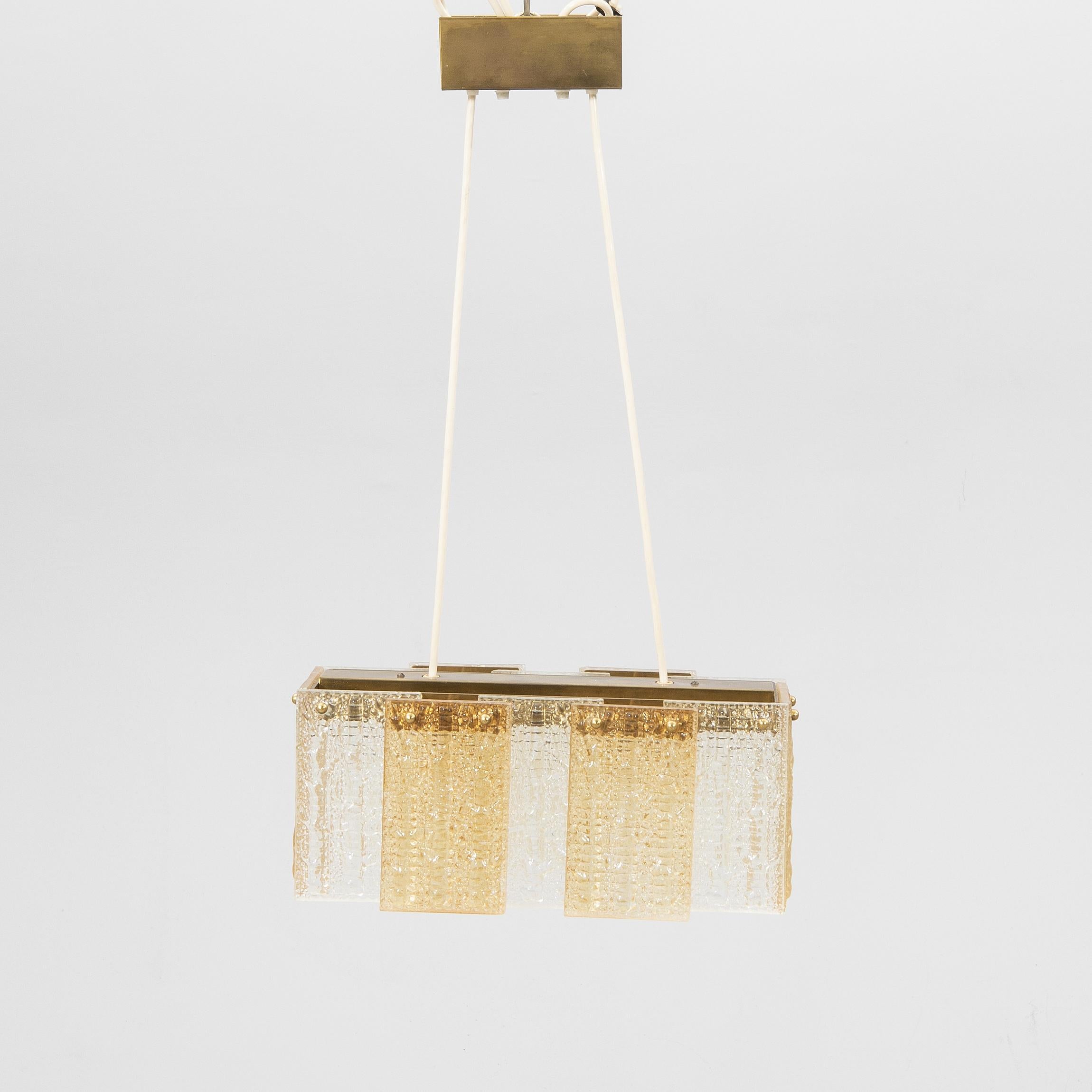 Swedish Orrefors Ceiling Pendant Glass and Brass, Sweden, 1960 For Sale