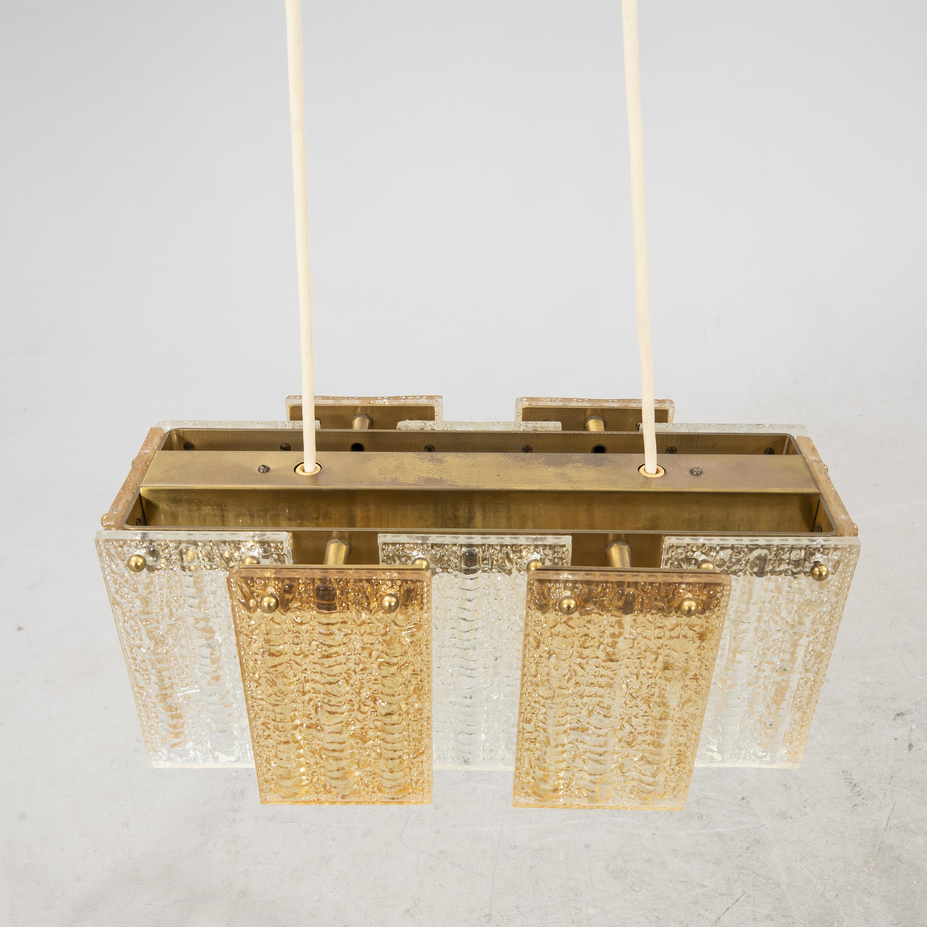 Orrefors Ceiling Pendant Glass and Brass, Sweden, 1960 In Good Condition For Sale In Paris, FR