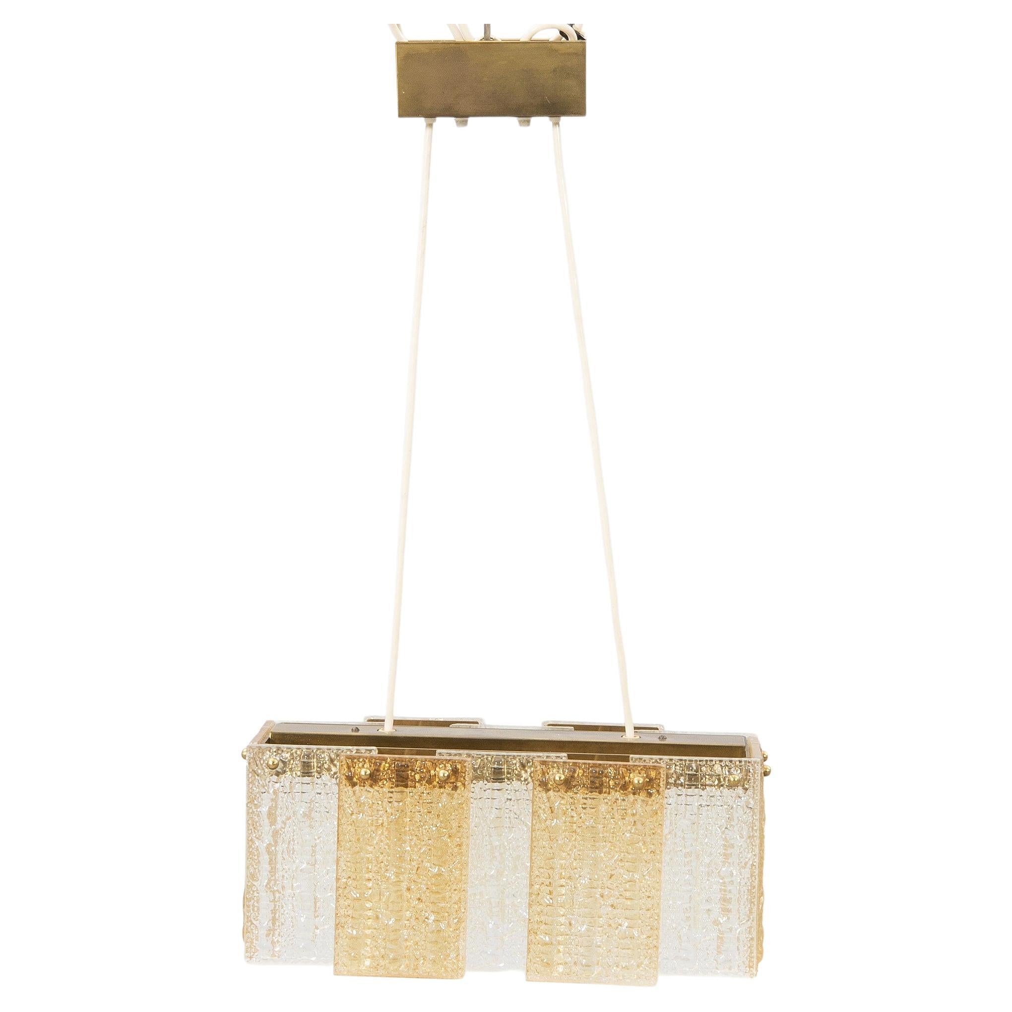 Orrefors Ceiling Pendant Glass and Brass, Sweden, 1960 For Sale