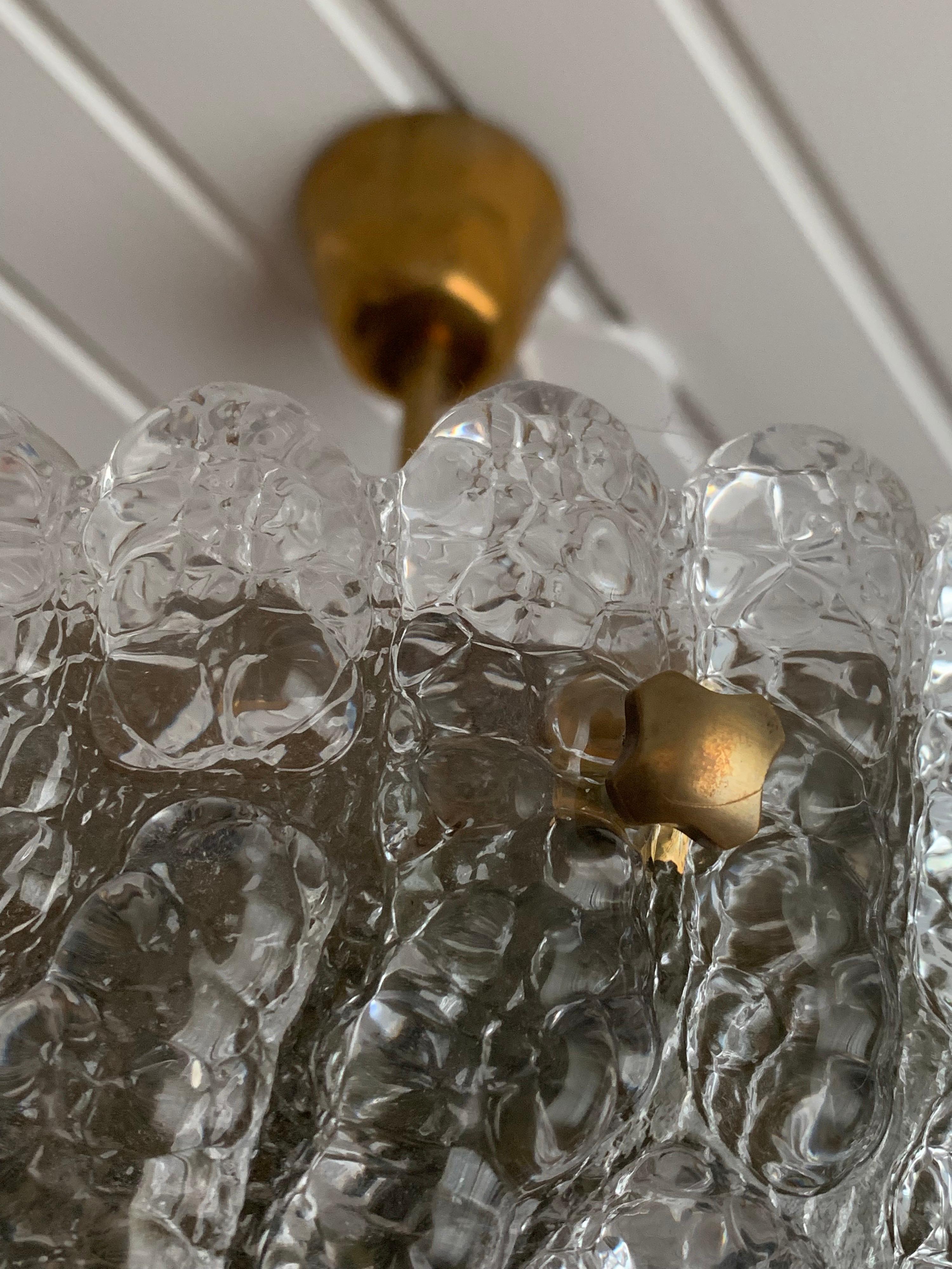 Modern Orrefors Chandelier by Carl Fagerlund Crystal and Brass, Orrefors Sweden, 1960