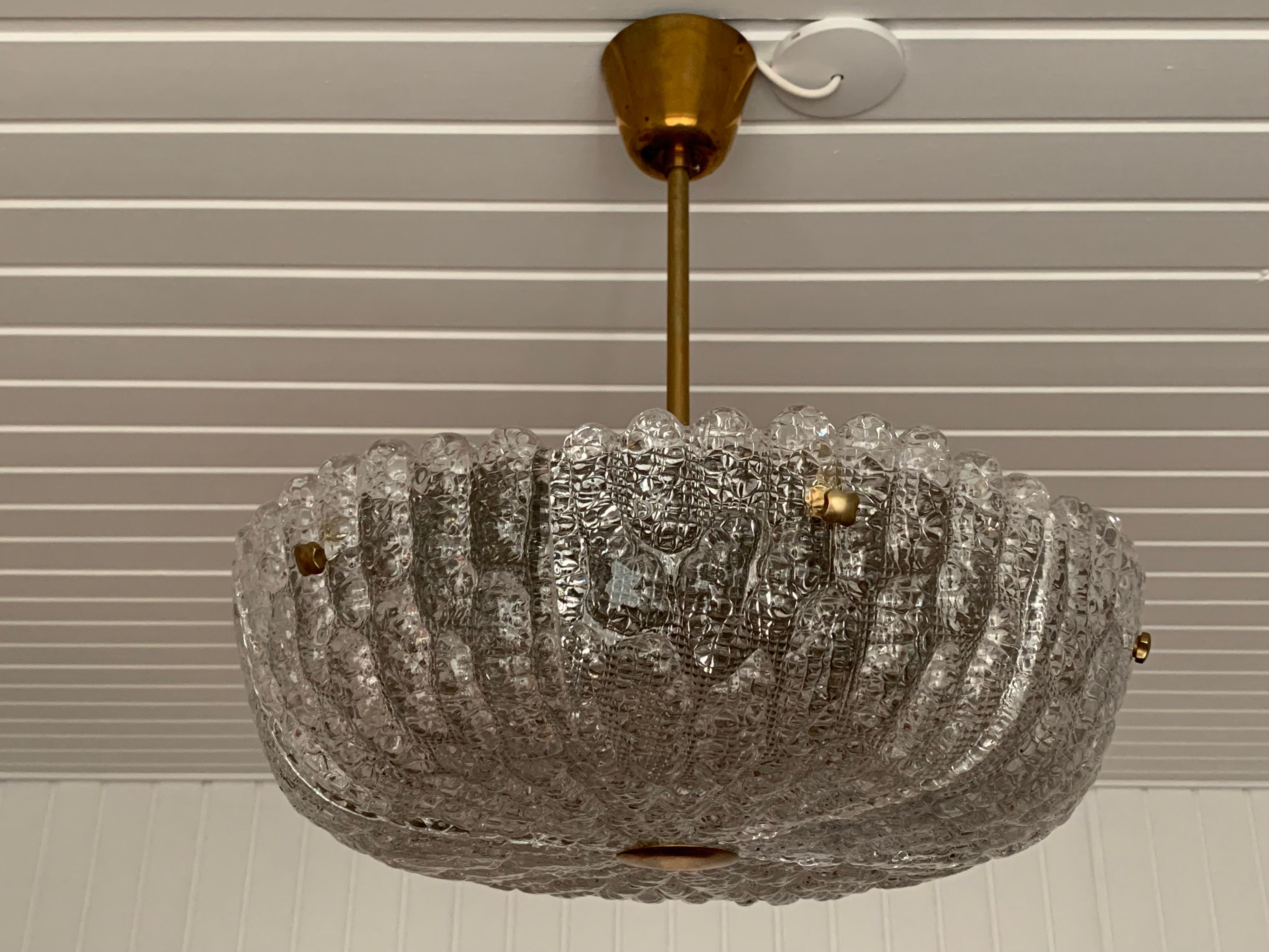 Orrefors Chandelier by Carl Fagerlund Crystal and Brass, Orrefors Sweden, 1960 In Good Condition In Bronx, NY