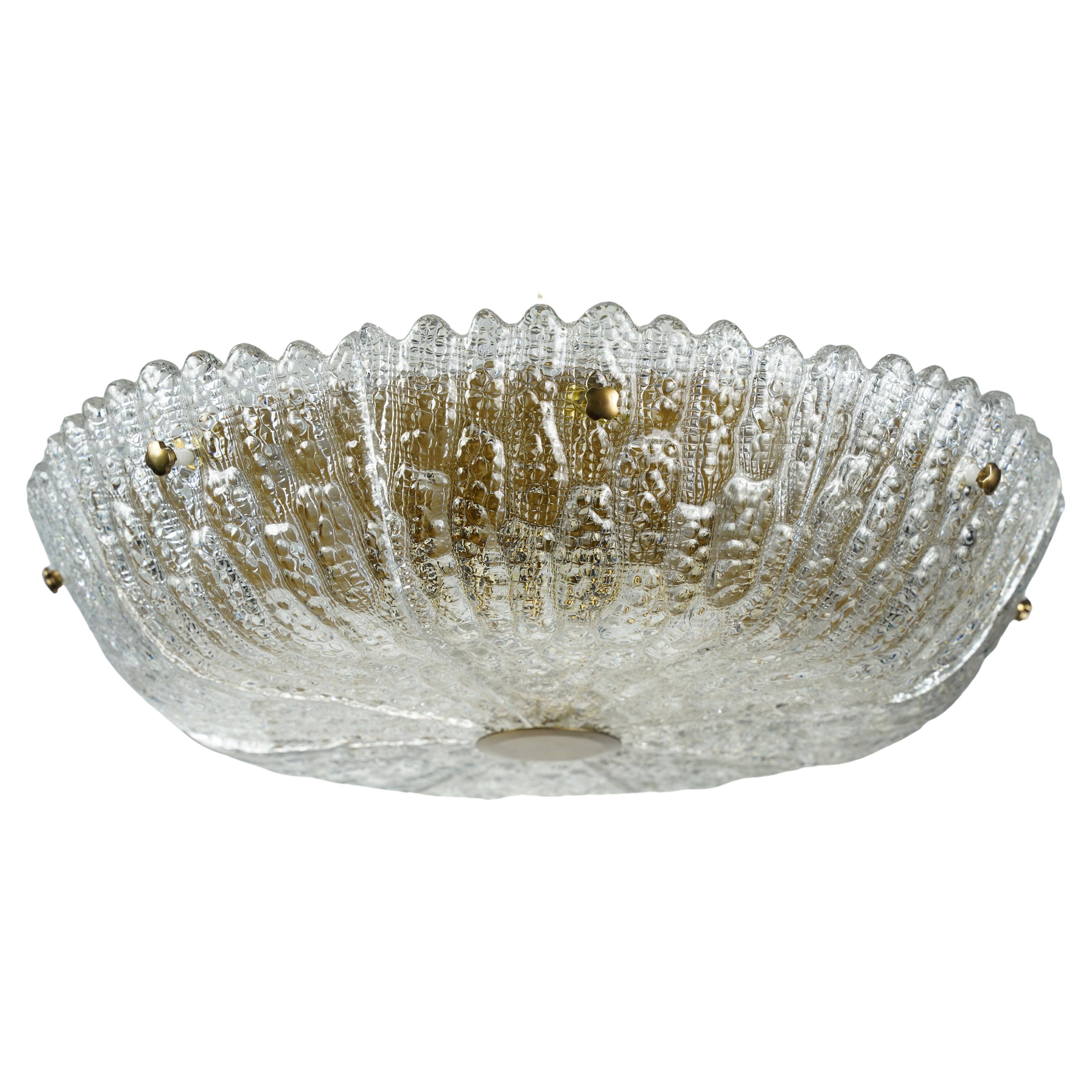 Orrefors Chandelier by Carl Fagerlund Crystal and Brass, Sweden, 1960