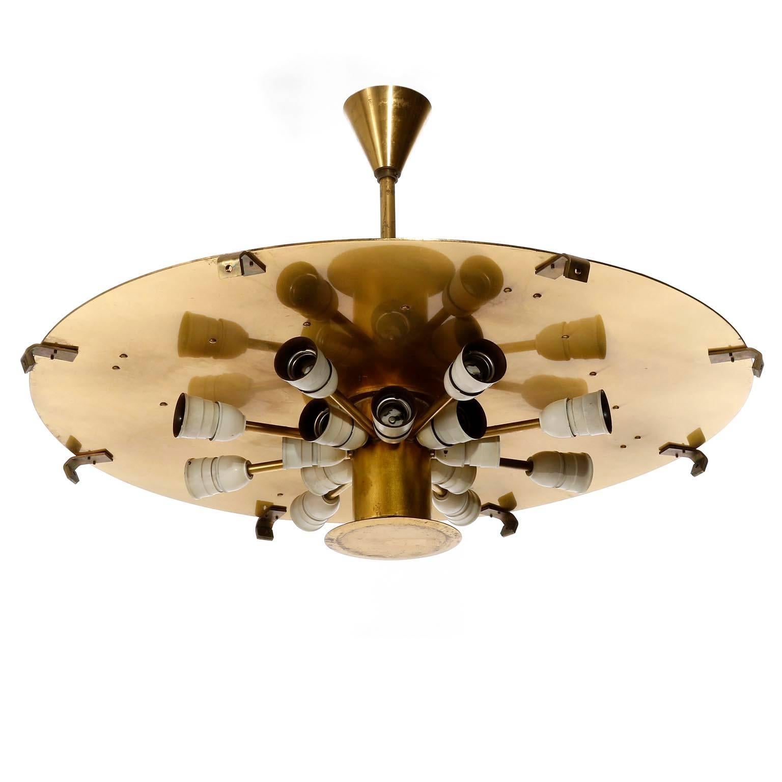 Large Orrefors Chandelier by Carl Fagerlund, Glass Brass, Sweden, 1960s 5
