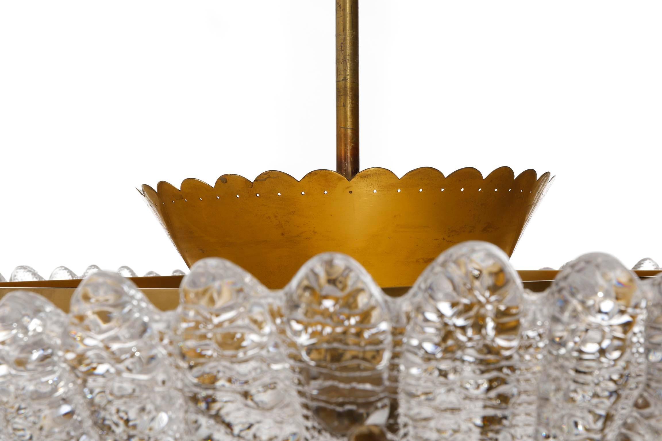 Large Orrefors Chandelier by Carl Fagerlund, Glass Brass, Sweden, 1960s 8