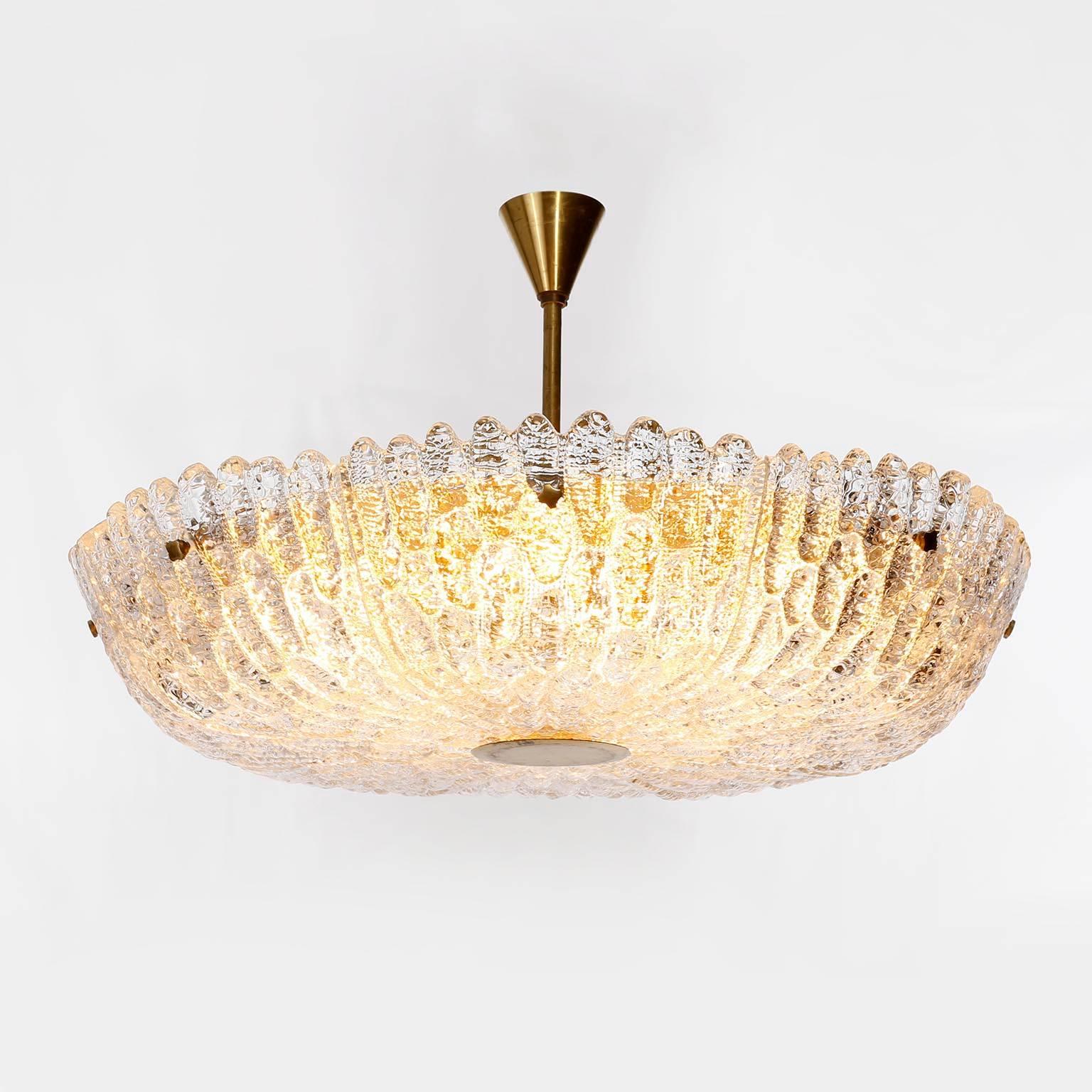 Large Orrefors Chandelier by Carl Fagerlund, Glass Brass, Sweden, 1960s 3