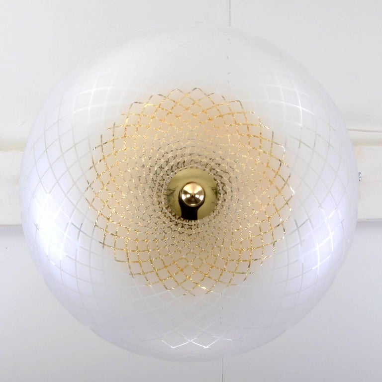 20th Century Orrefors Chandelier by Lyfa/Orrefors, 1950s, Large Crystal & Brass Ceiling Light For Sale