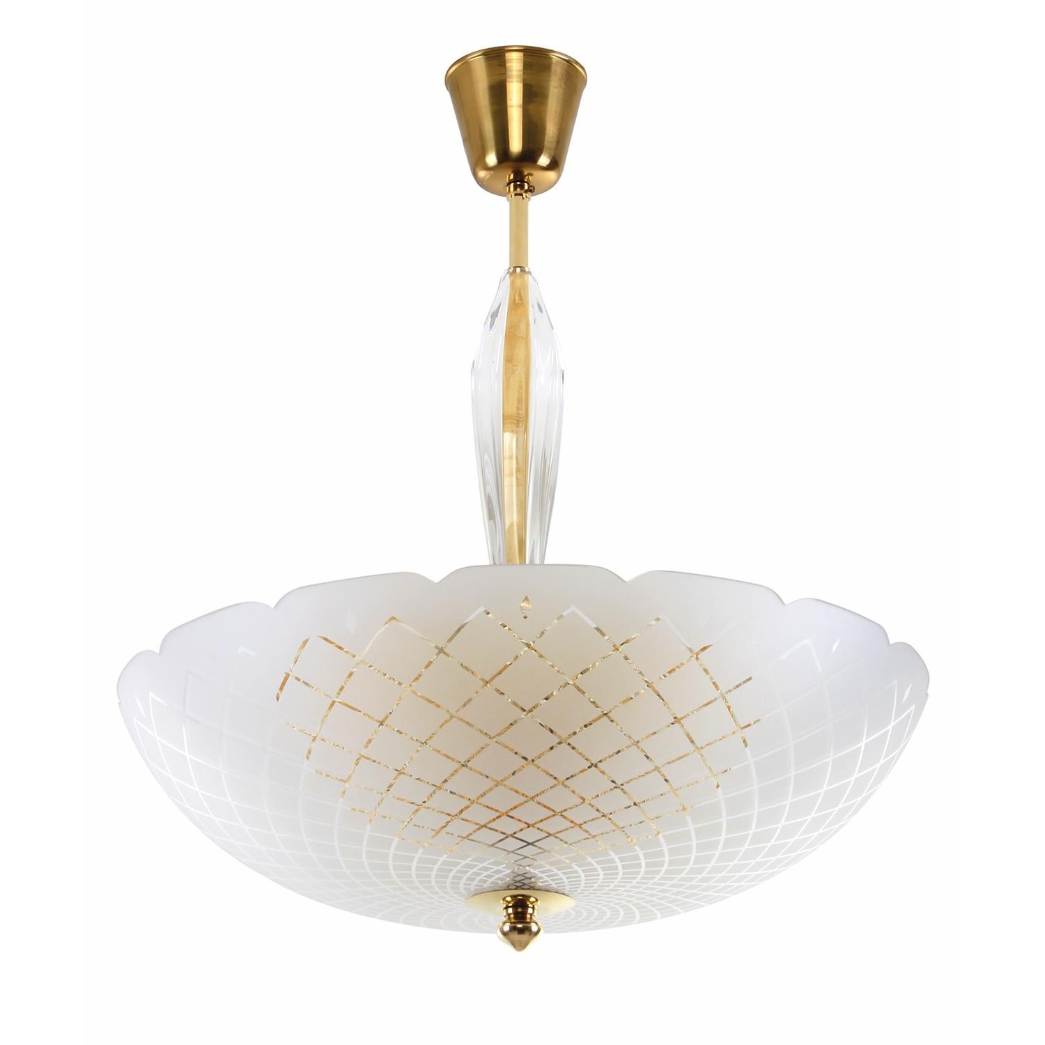 Mid-Century Modern Orrefors Chandelier Large Crystal Chandelier by Lyfa/Orrefors in the 1950s For Sale