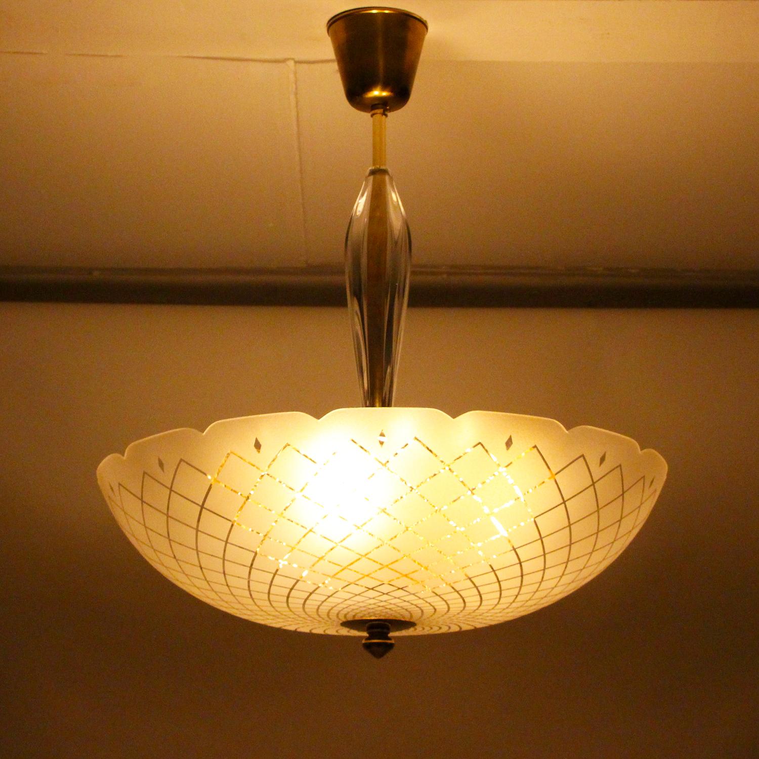 Danish Orrefors Chandelier Large Crystal Chandelier by Lyfa/Orrefors in the 1950s For Sale