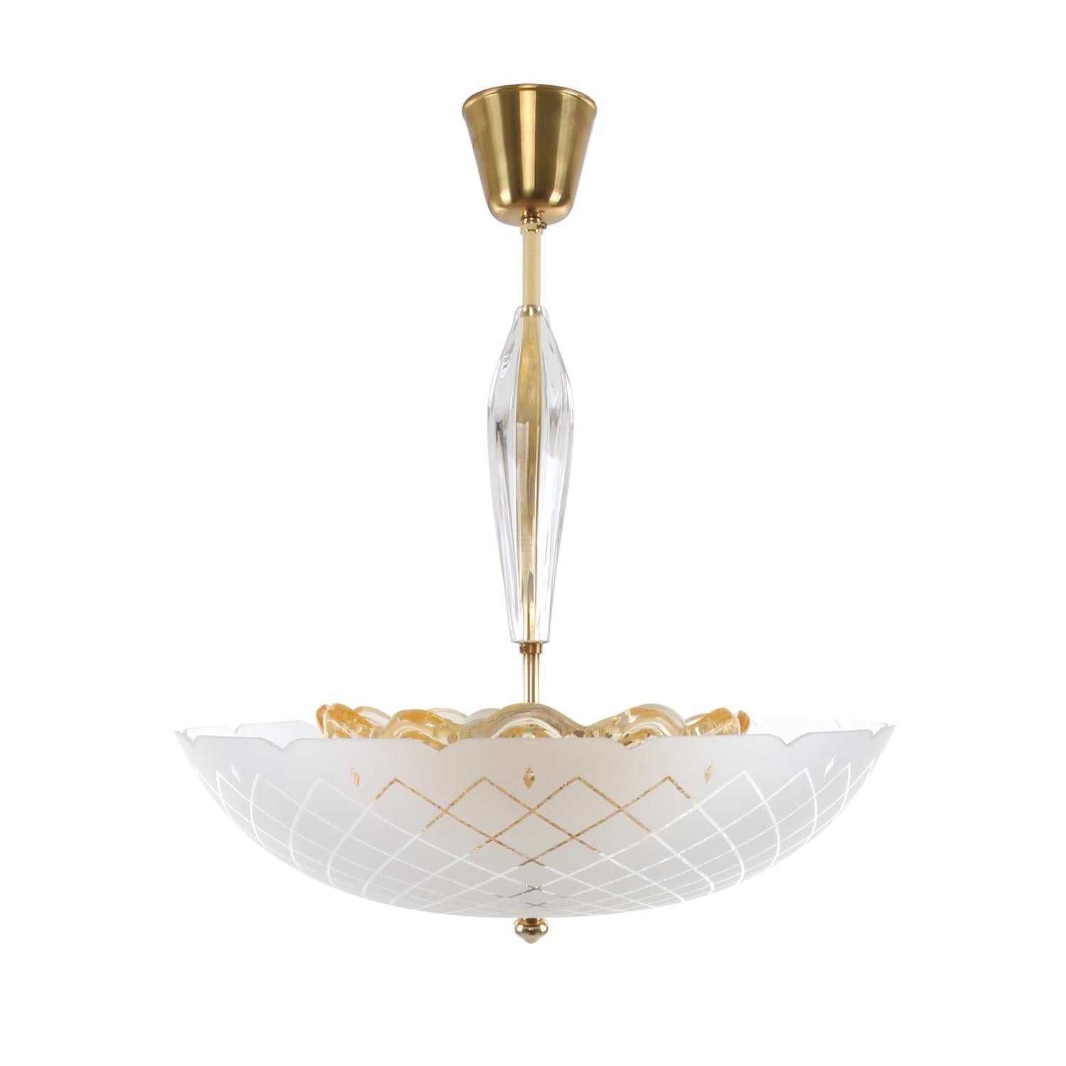 Orrefors Chandelier Large Crystal Chandelier by Lyfa/Orrefors in the 1950s For Sale