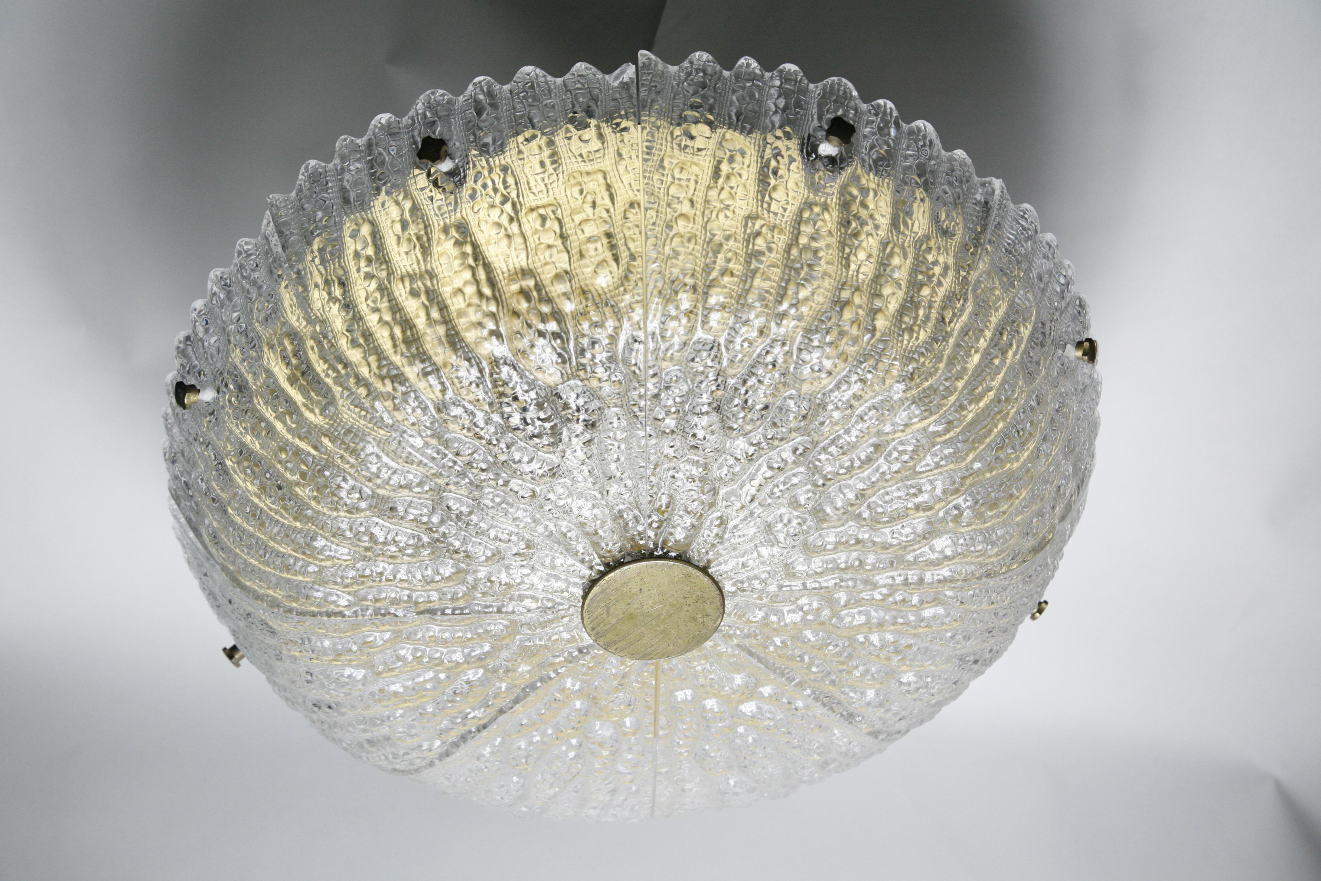 Cast Orrefors Chandeliers by Carl Fagerlund Pressed Crystal Brass Frame, Sweden, 1950 For Sale