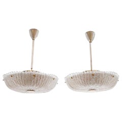Orrefors Chandeliers by Carl Fagerlund pressed Crystal Brass Frame, Sweden, 1950