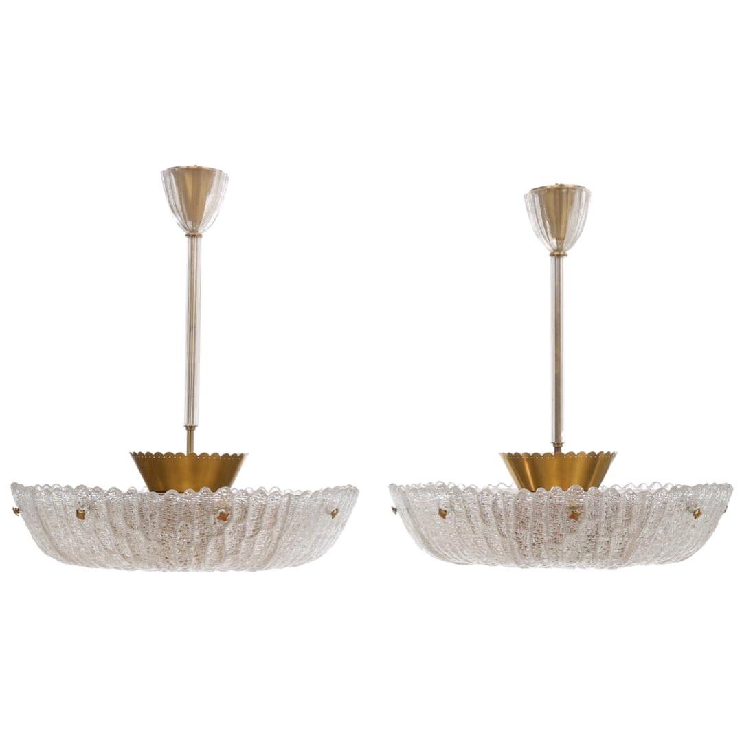Orrefors Chandeliers by Carl Fagerlund Pressed Crystal Brass Frame, Sweden, 1950 For Sale