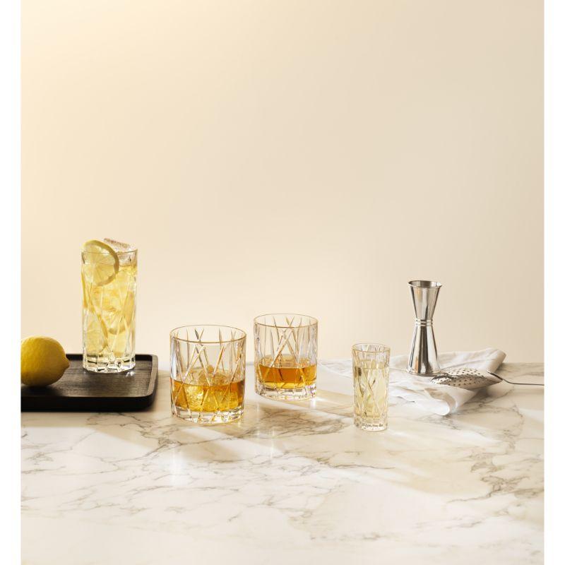City Shot from Orrefors holds 1.7 oz and is ideal for serving spirits and shots. The cuts that criss-cross the surface of the glass create an asymmetric look, which contributes to the distinct identity of the collection. Designed by Martti Rytkönen.
