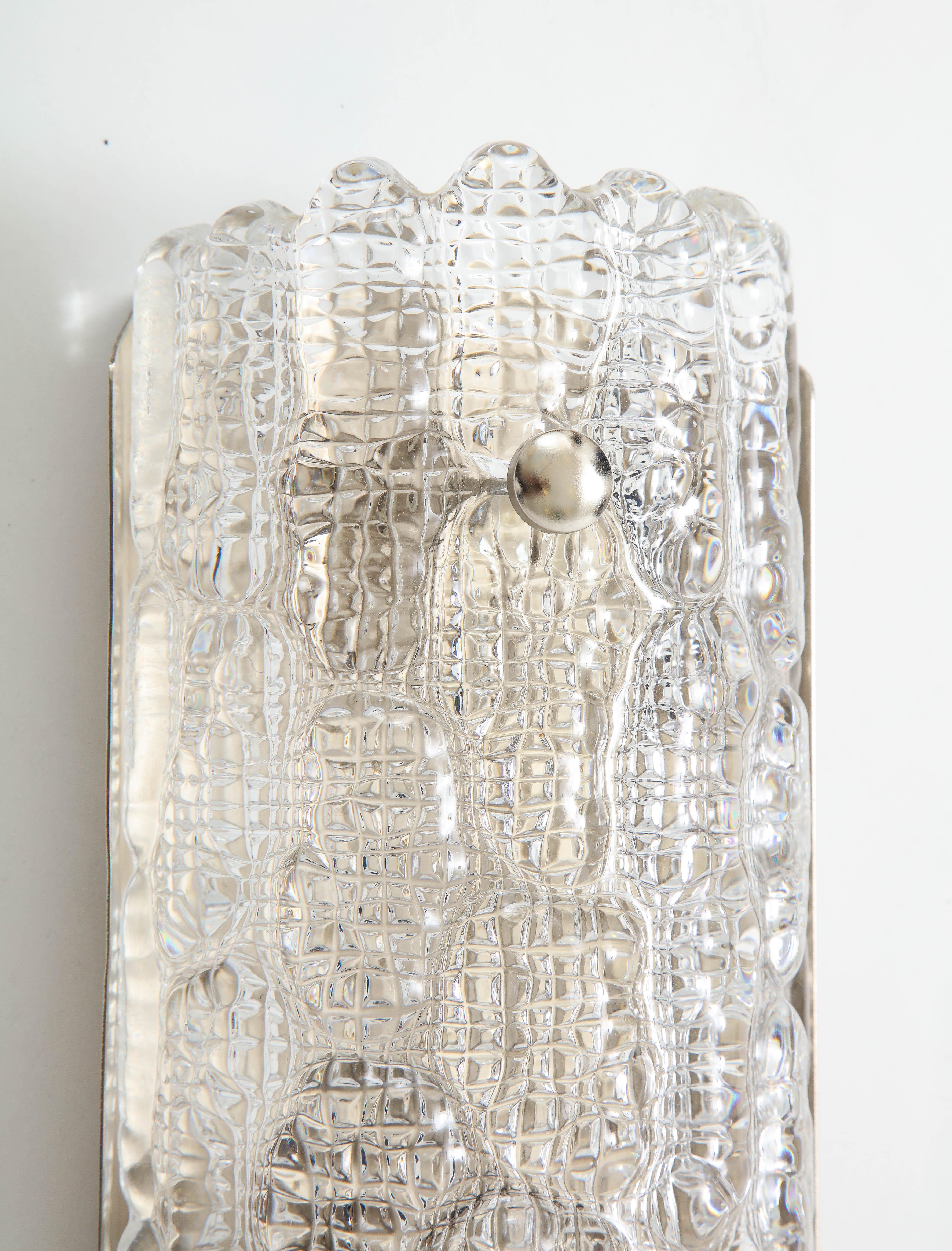 20th Century Orrefors Croco Embossed Crystal / Nickel Sconces, 1 of 3 Pairs For Sale