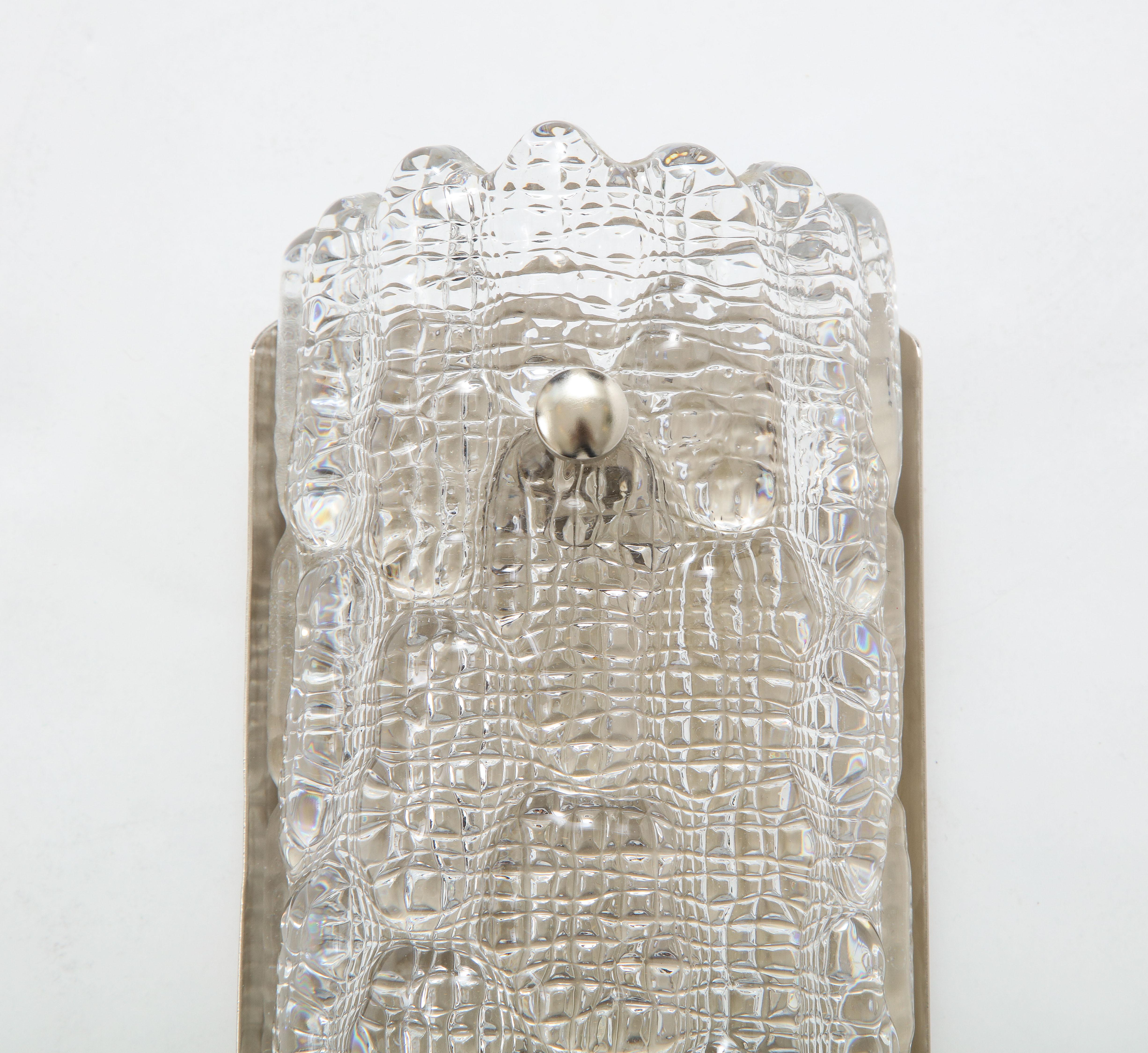 Orrefors Croco Embossed Crystal / Nickel Sconces, 1 of 3 Pairs For Sale 1