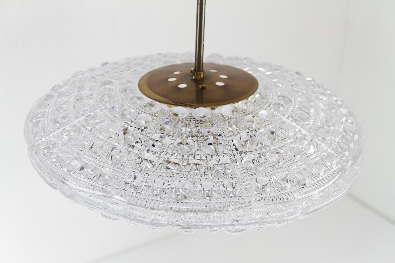 Orrefors Crystal and Brass Pendant by Fagerlund for Lyfa, 1960s. For Sale 9