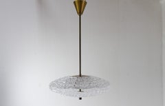 Orrefors Crystal and Brass Pendant by Fagerlund for Lyfa, 1960s.