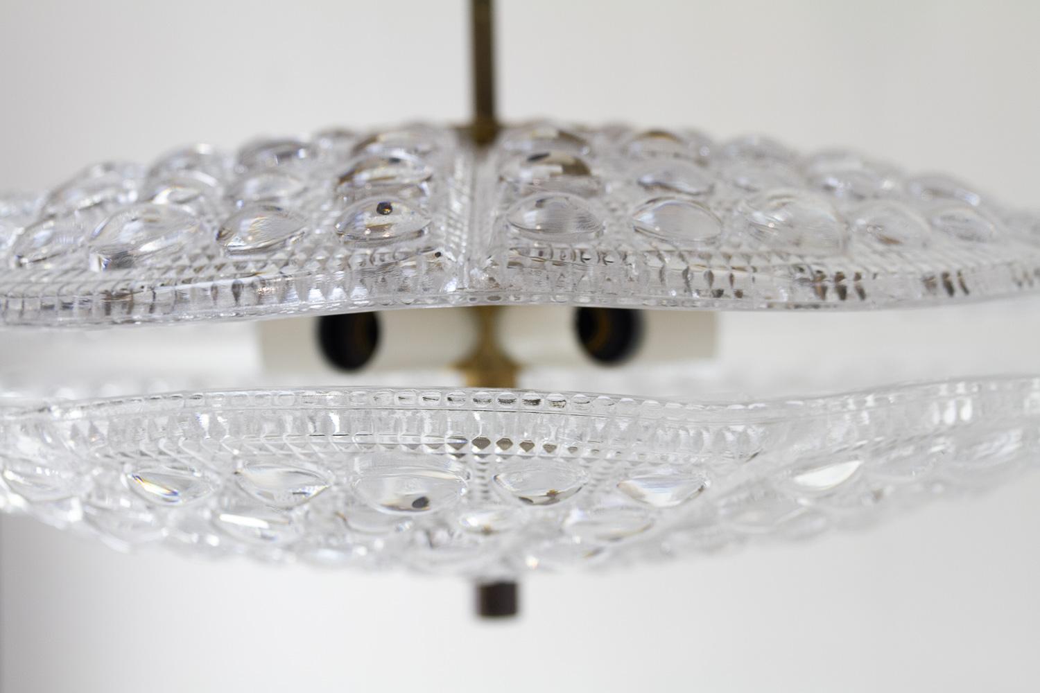 Orrefors Crystal and Brass Pendant by Fagerlund for Lyfa, 1960s. For Sale 1
