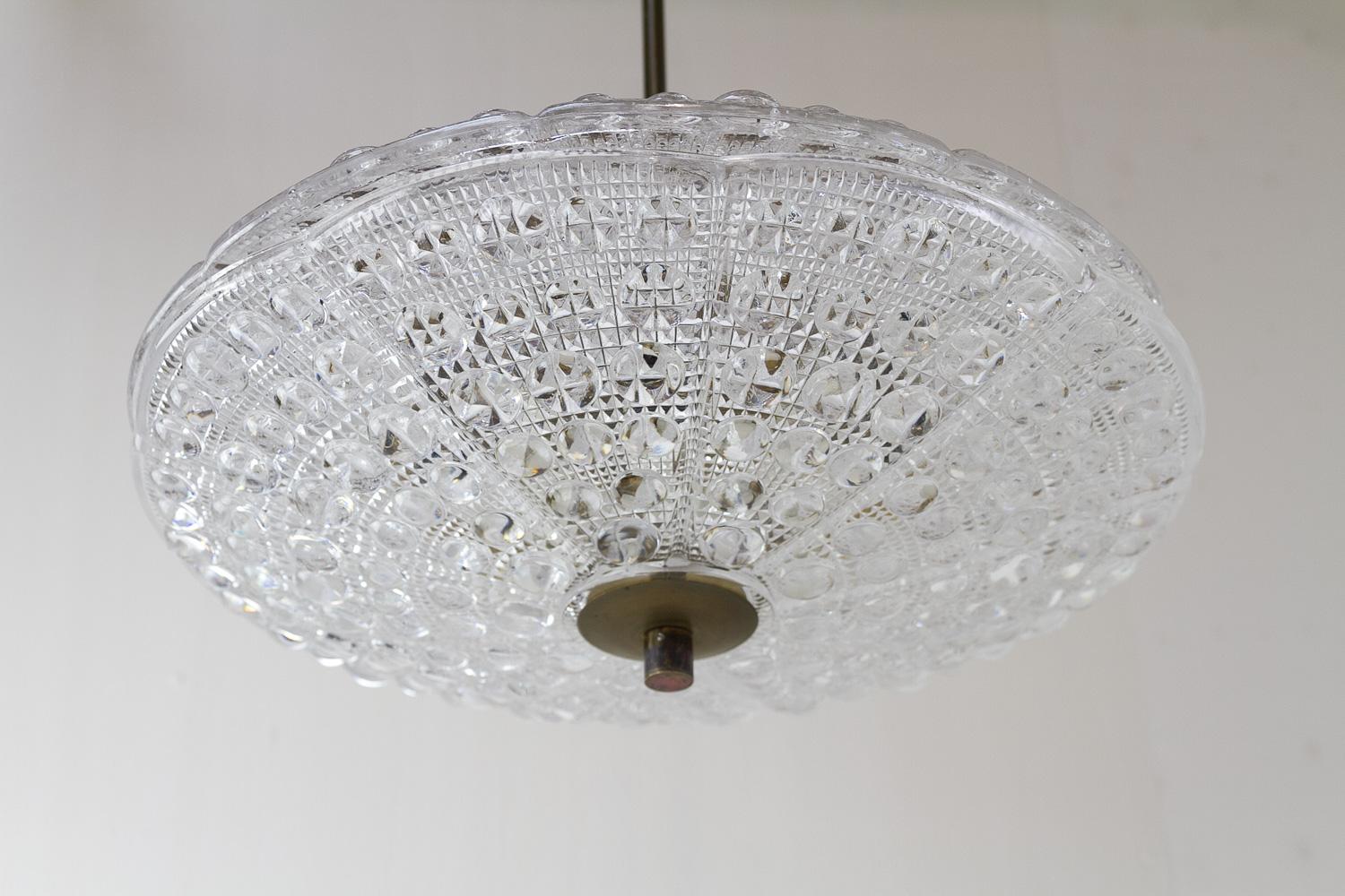 Orrefors Crystal and Brass Pendant by Fagerlund for Lyfa, 1960s. For Sale 2